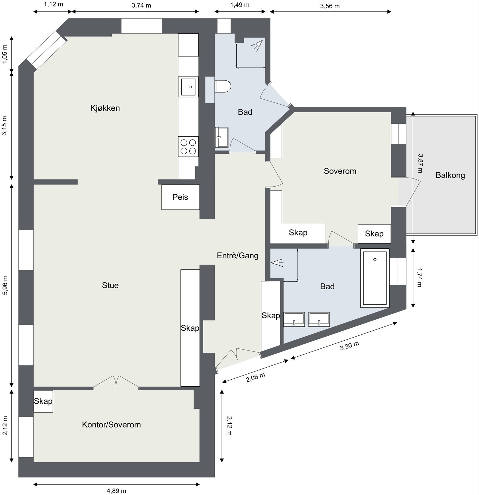 Gjennomgående 3-roms hjørneleilighet med rolig beliggenhet Galleribilde