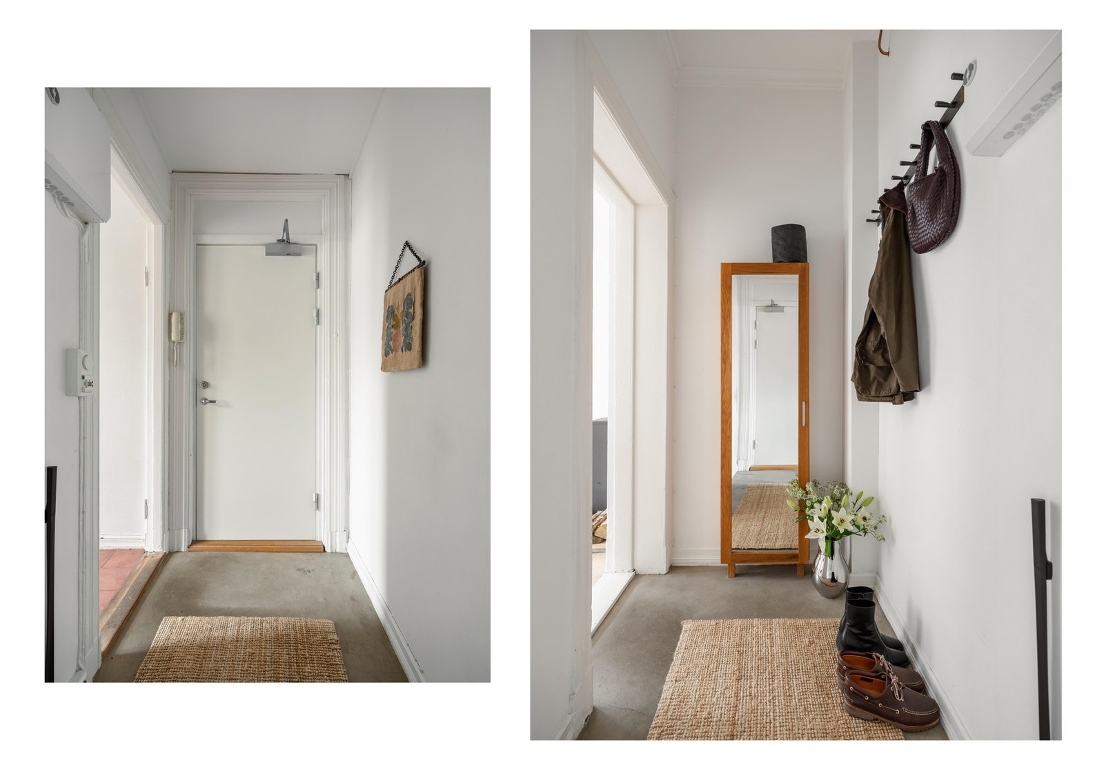 Entreen er et fint bindeledd mellom kjøkkenet og stuen. Her er det også varmekabler i gulvet, må vite. Galleribilde