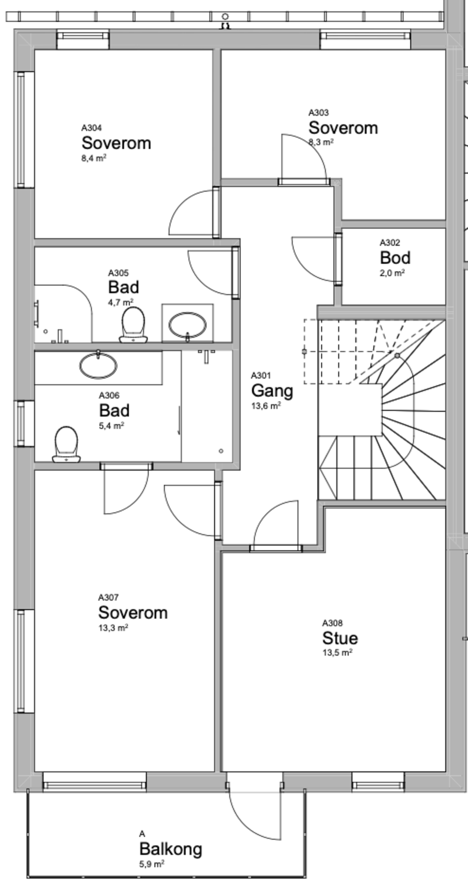 Plantegning av andre etasje. Galleribilde