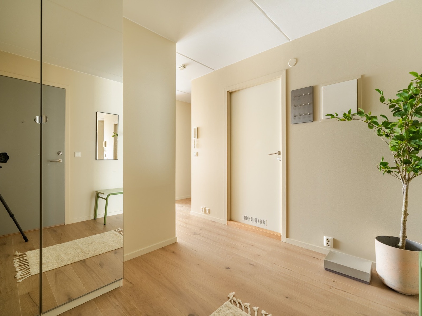 Velkommen hjem! Entréen gir en varm velkomst, og det er plass til sko og yttertøy i medfølgende garderobe. Galleribilde