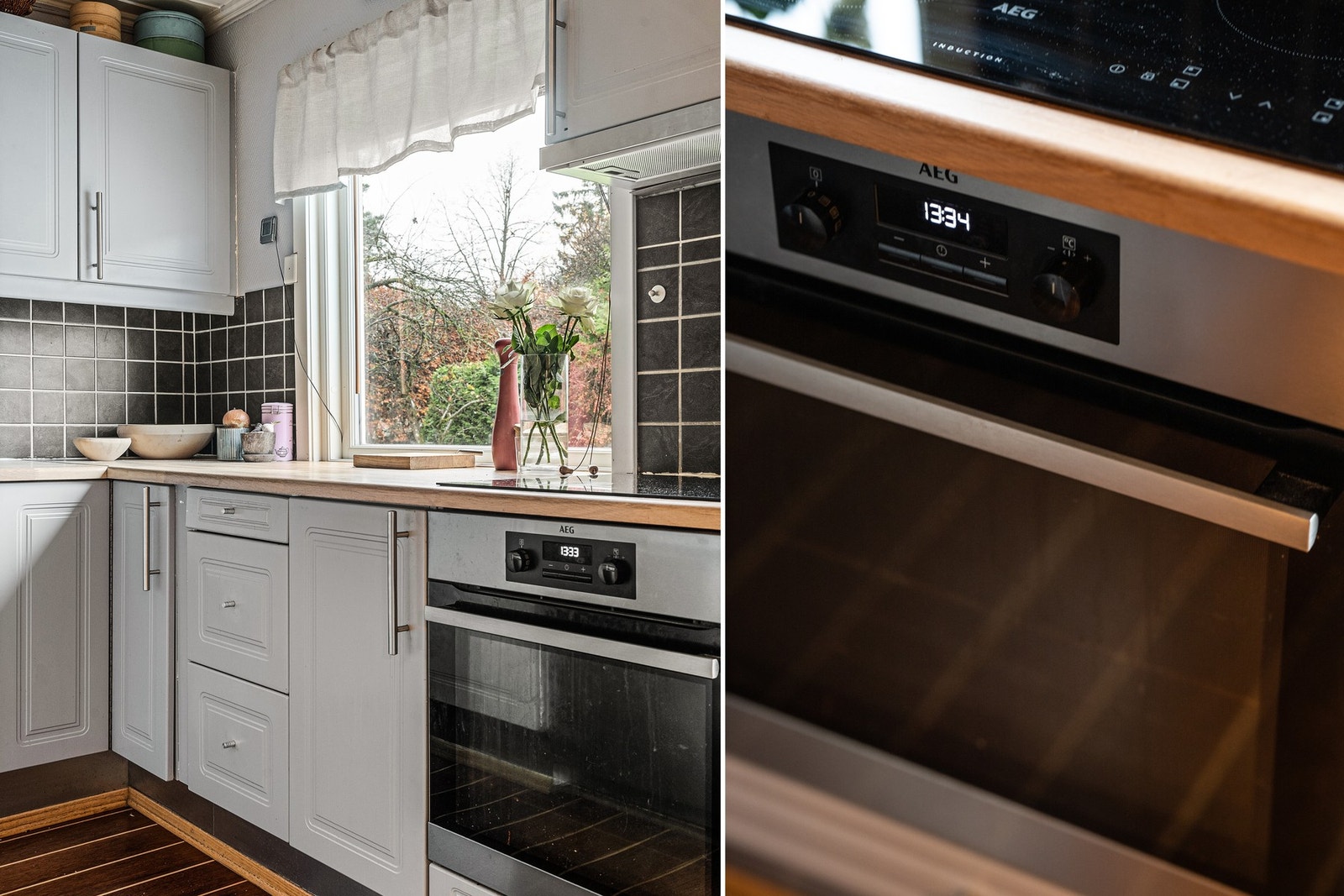 Kjøkkenet er utstyrt med integrert stekeovn og induksjonstopp, ventilator med utlufting via yttervegg, samt oppvaskmaskin og frittstående kjøl/frys. Galleribilde