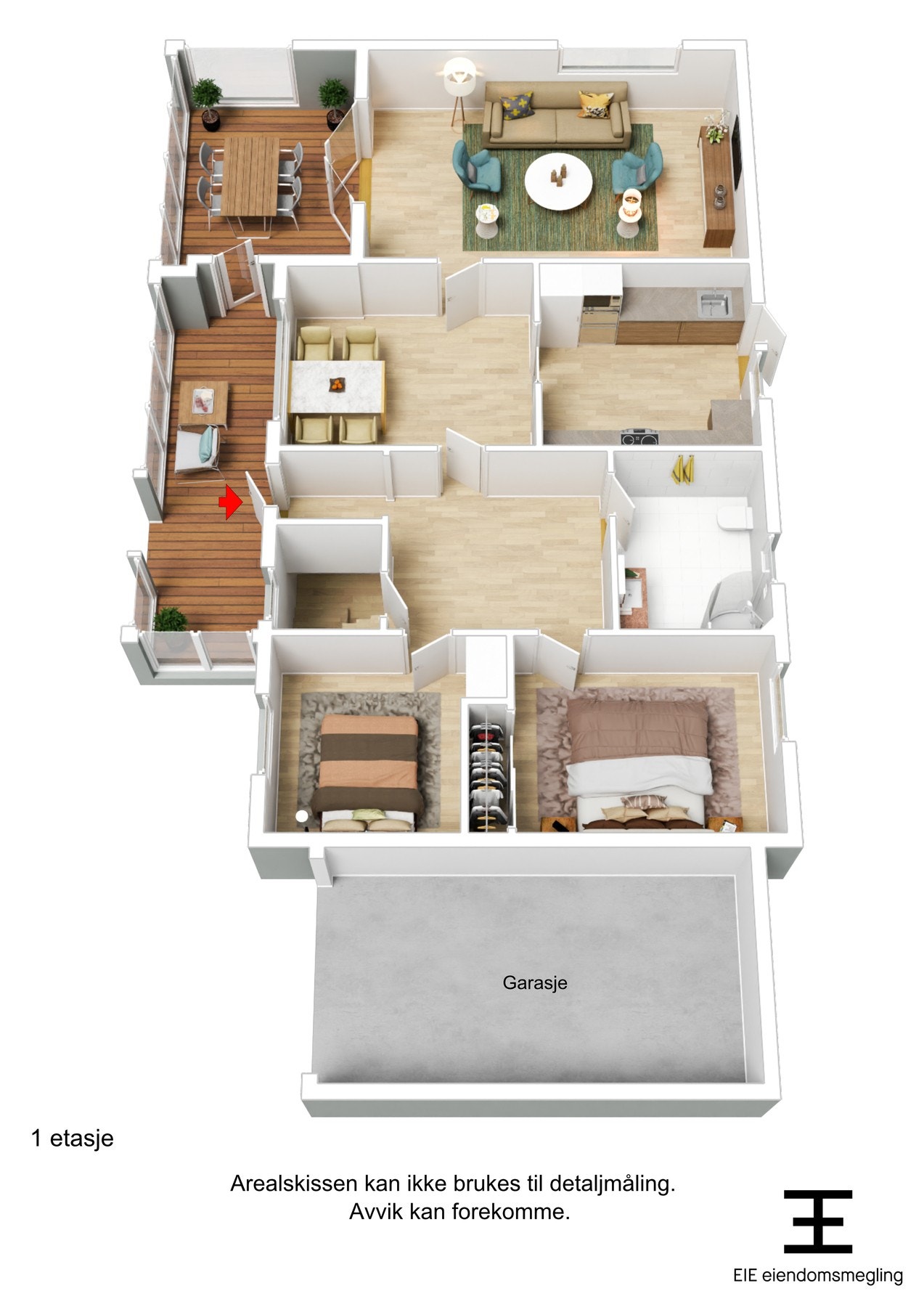 3D plantegning 1.etasje Galleribilde