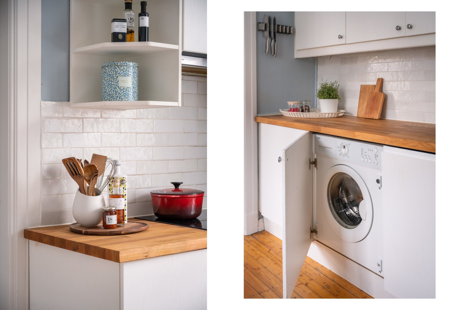 Kjøkkenet ble pusset opp i 2010 og er ytterligere oppgradert i 2022 med nye folier på dører og nye fliser. Galleribilde