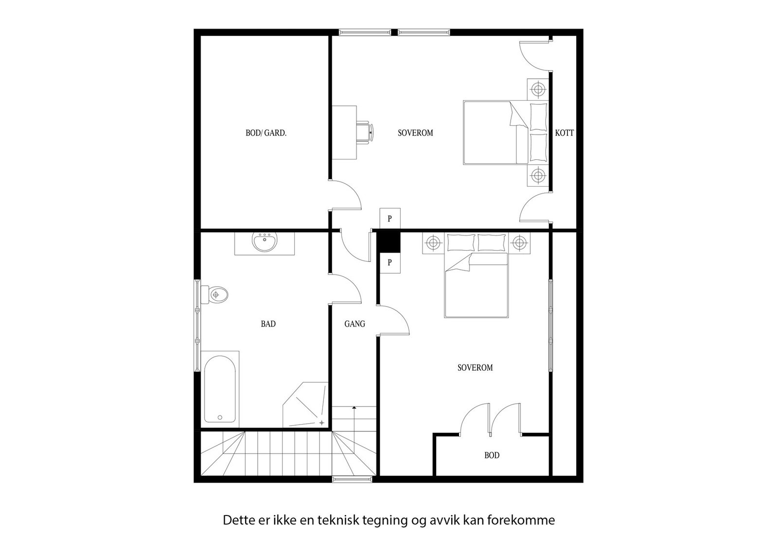 Planløsning for 2.etasje, med mulighet for å gjøre om til ytterligere ett soverom Galleribilde