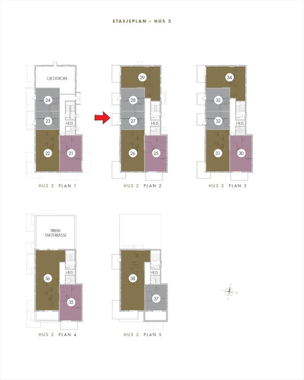 Etasjeplan med markering av leilighetens beliggenhet. Galleribilde