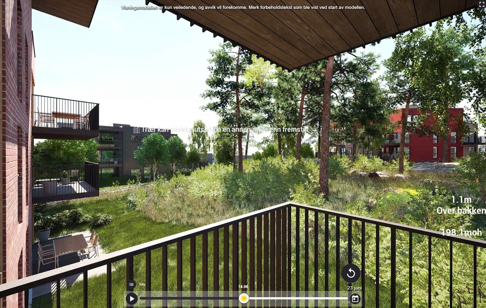 Illustrasjon | Utsikt fra den vestvendte balkongen på ca. 7,5 m². Avvik kan forekomme. Galleribilde