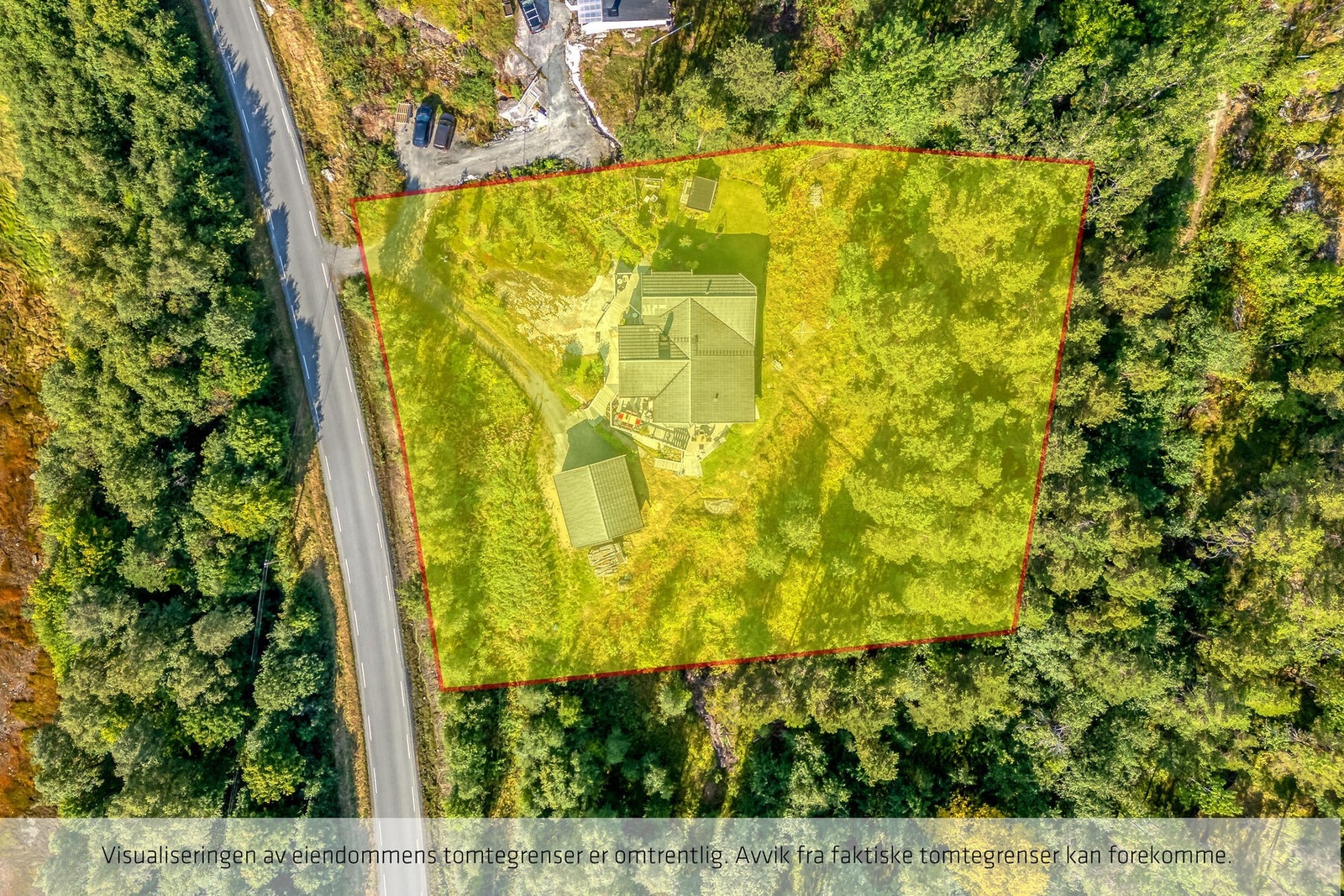 Tomten avmerket. Den kan avvike noe fra faktiske forhold Galleribilde