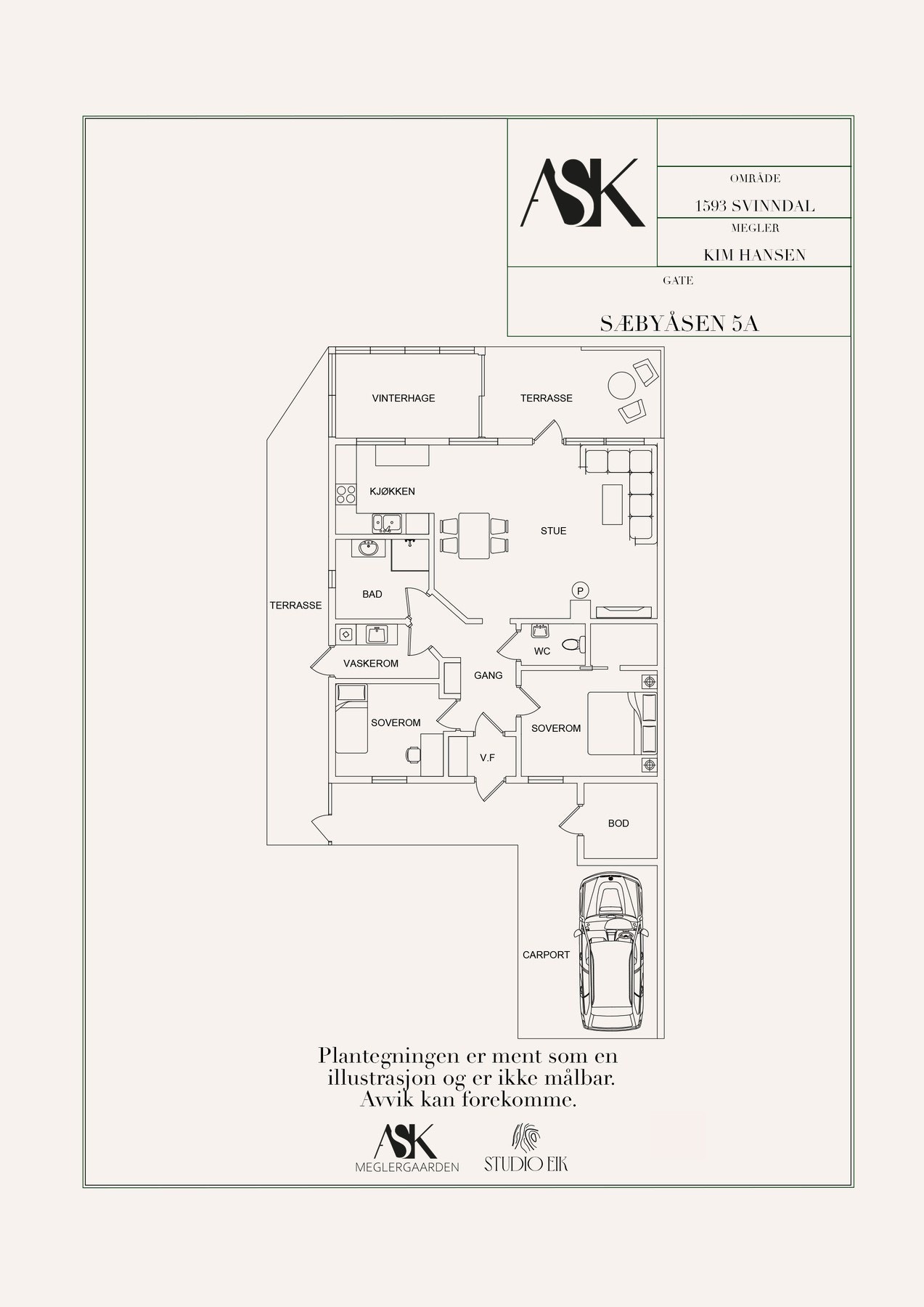 Planskisse - her har du alt på praktiske ett plan. Mulighet for soverom 3 ved å flytte kjøkkenet noe ut i stuen. Galleribilde