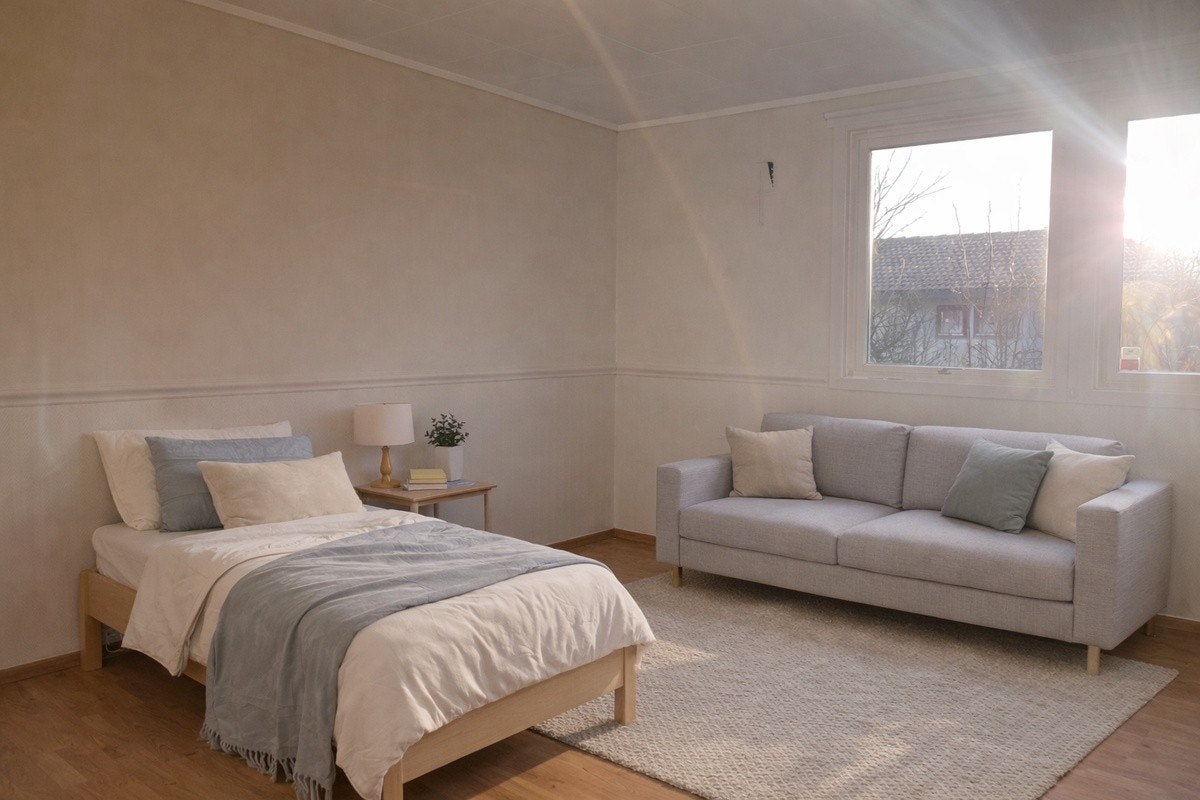 Soverom 2 - rommet er møblert ved hjelp av AI for illustrasjon Galleribilde