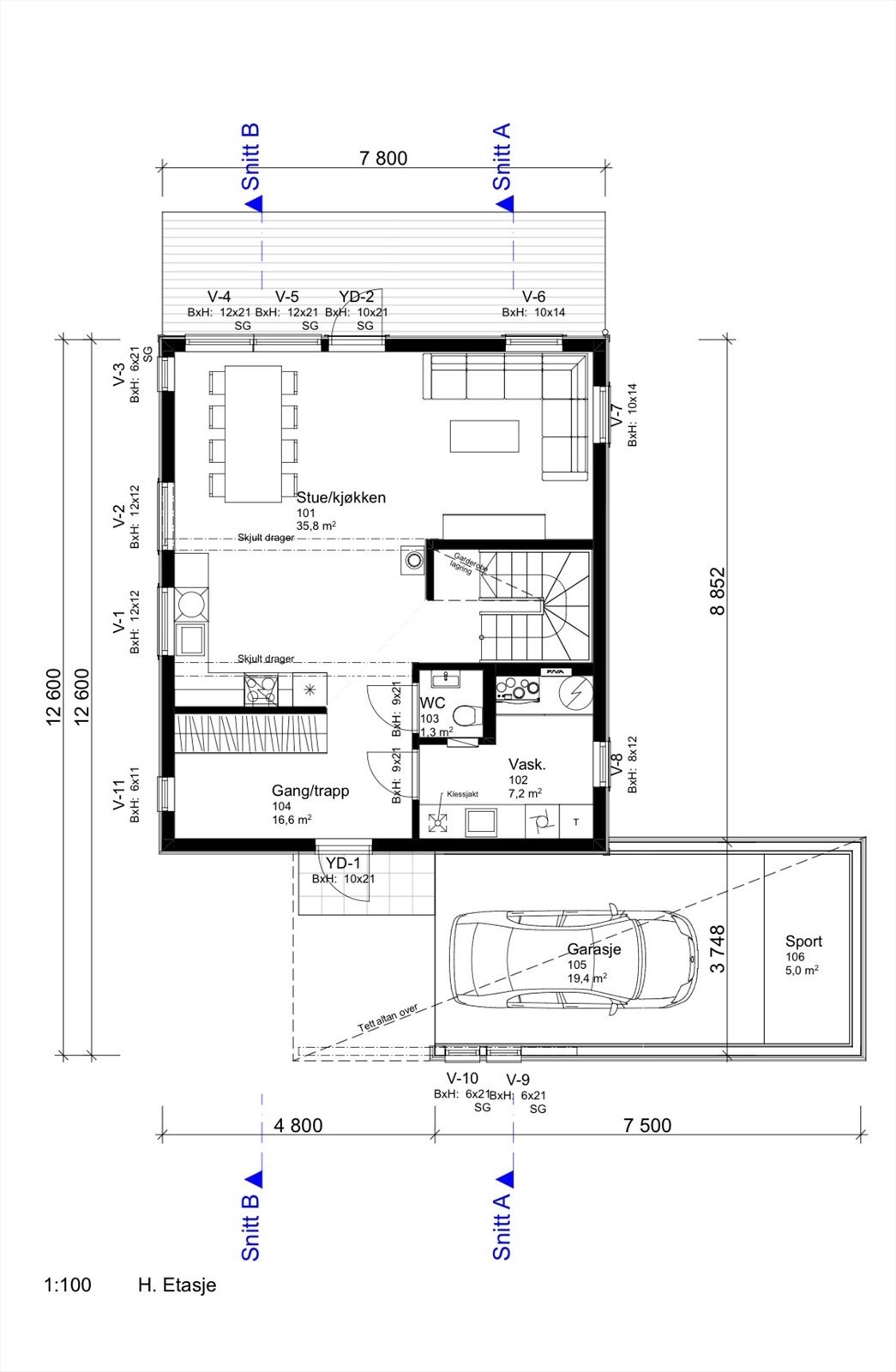 Plantegning 1. etg. Galleribilde