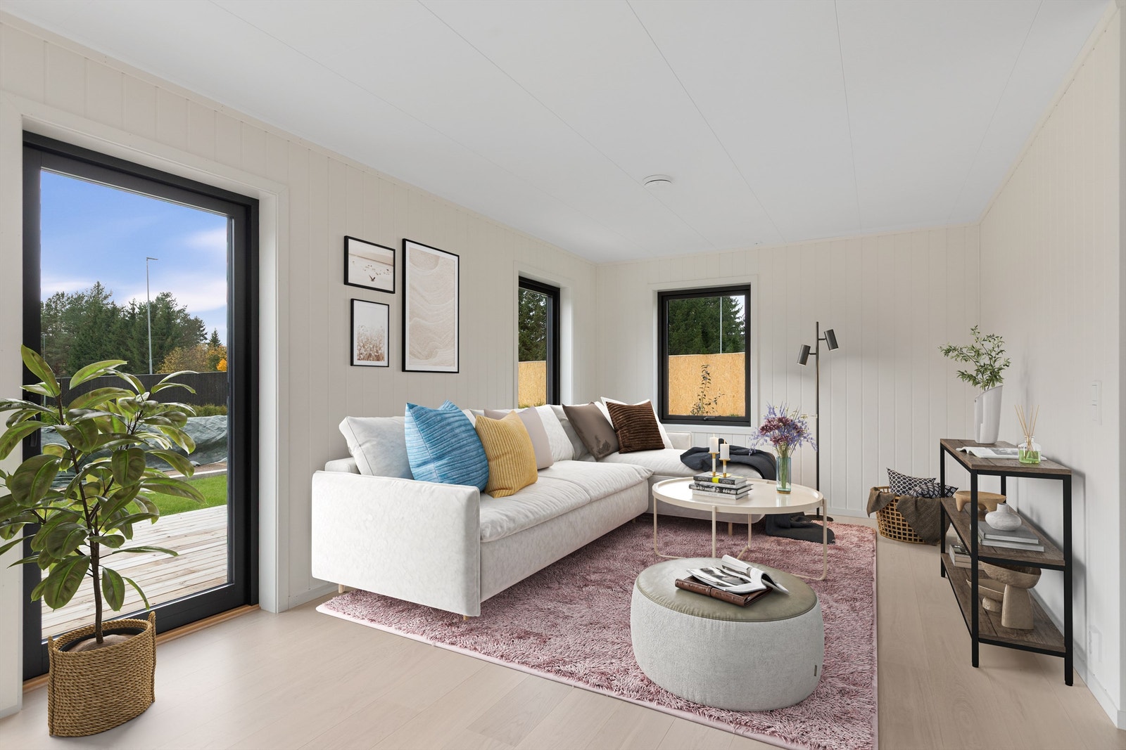 Stuen har utgang til terrasse (digitalt stylet) Galleribilde