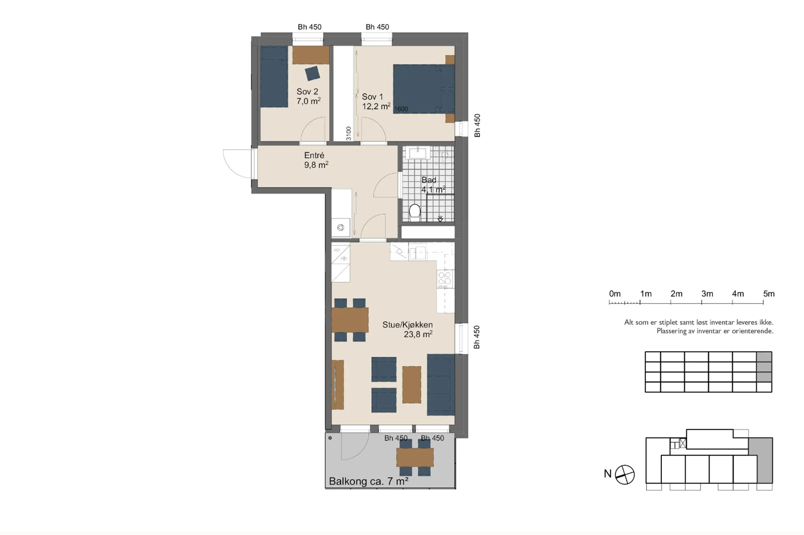 Plantegning for 2. etasje. Leiligheten disponerer i tillegg egen garasjeplass samt tilhørende bod. Galleribilde