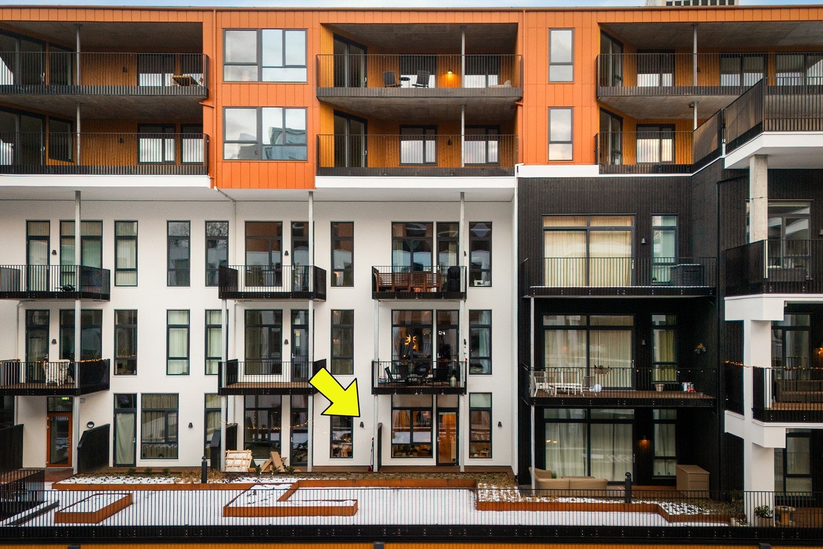 Leiligheten har en fin beliggenhet i et nytt bygg fra 2025. Galleribilde