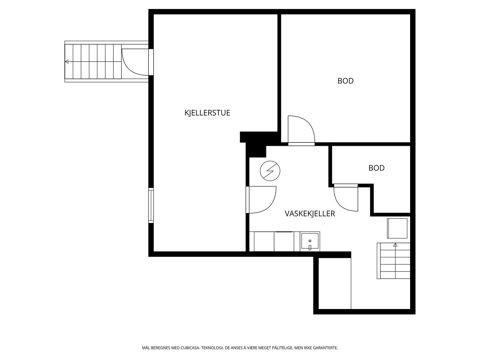 Veiledende planskisse kjelleretasje. Merk: Vaskekjeller og kjellerstue er ikke bruksendret til sitt formål. Galleribilde