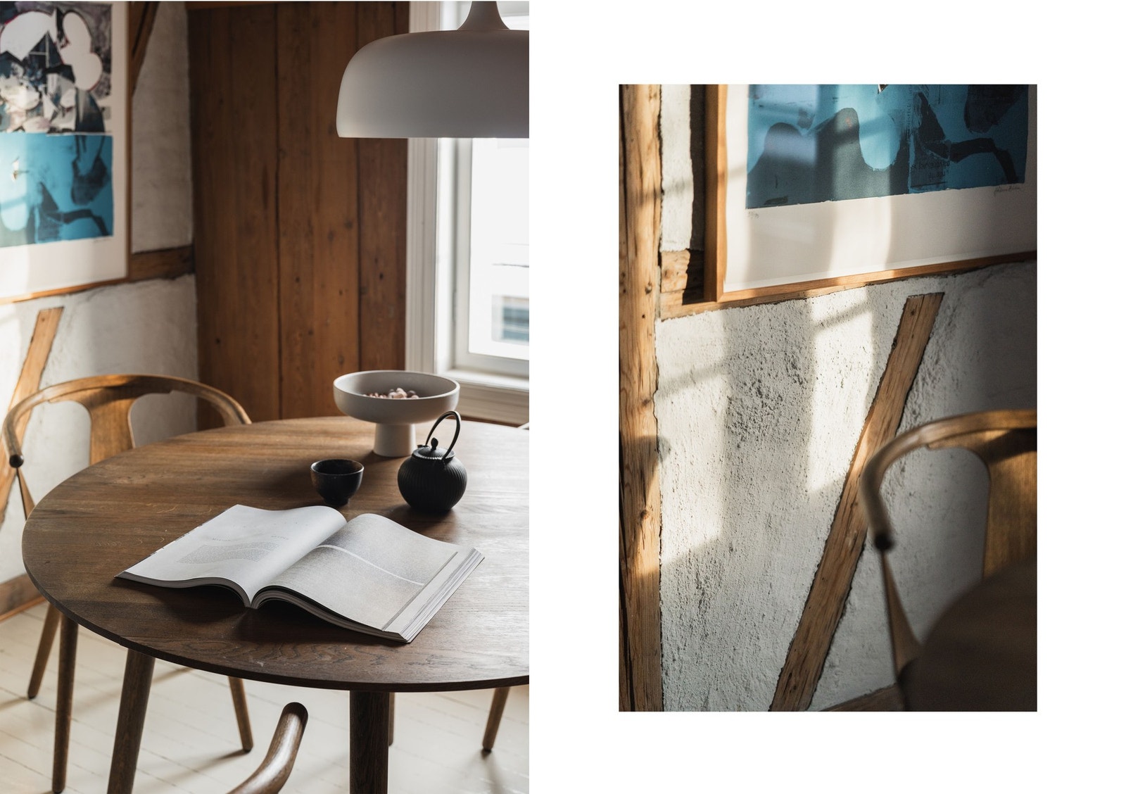 Historiske detaljer som synlige bjelker og pusset mur er gjennomgående i hele etasjen. Galleribilde