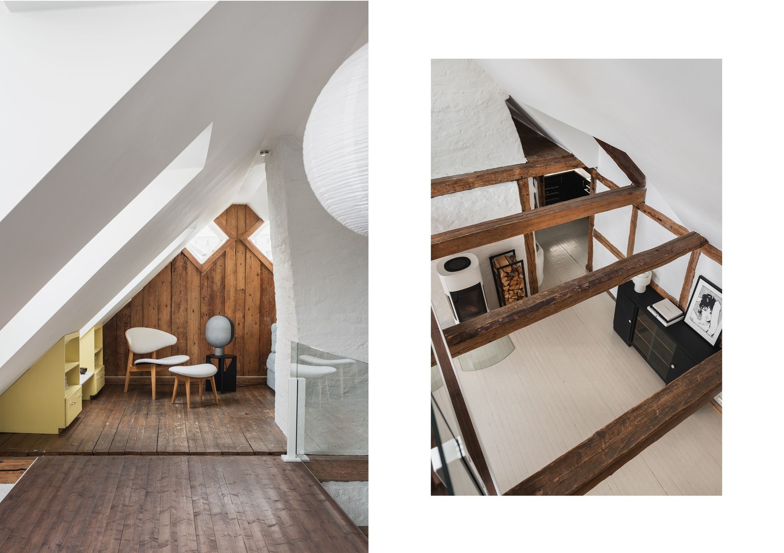 Hemsen har nyere tregulv med beisede overflater og glassrekkverk som gir utsyn mot stuen. Galleribilde