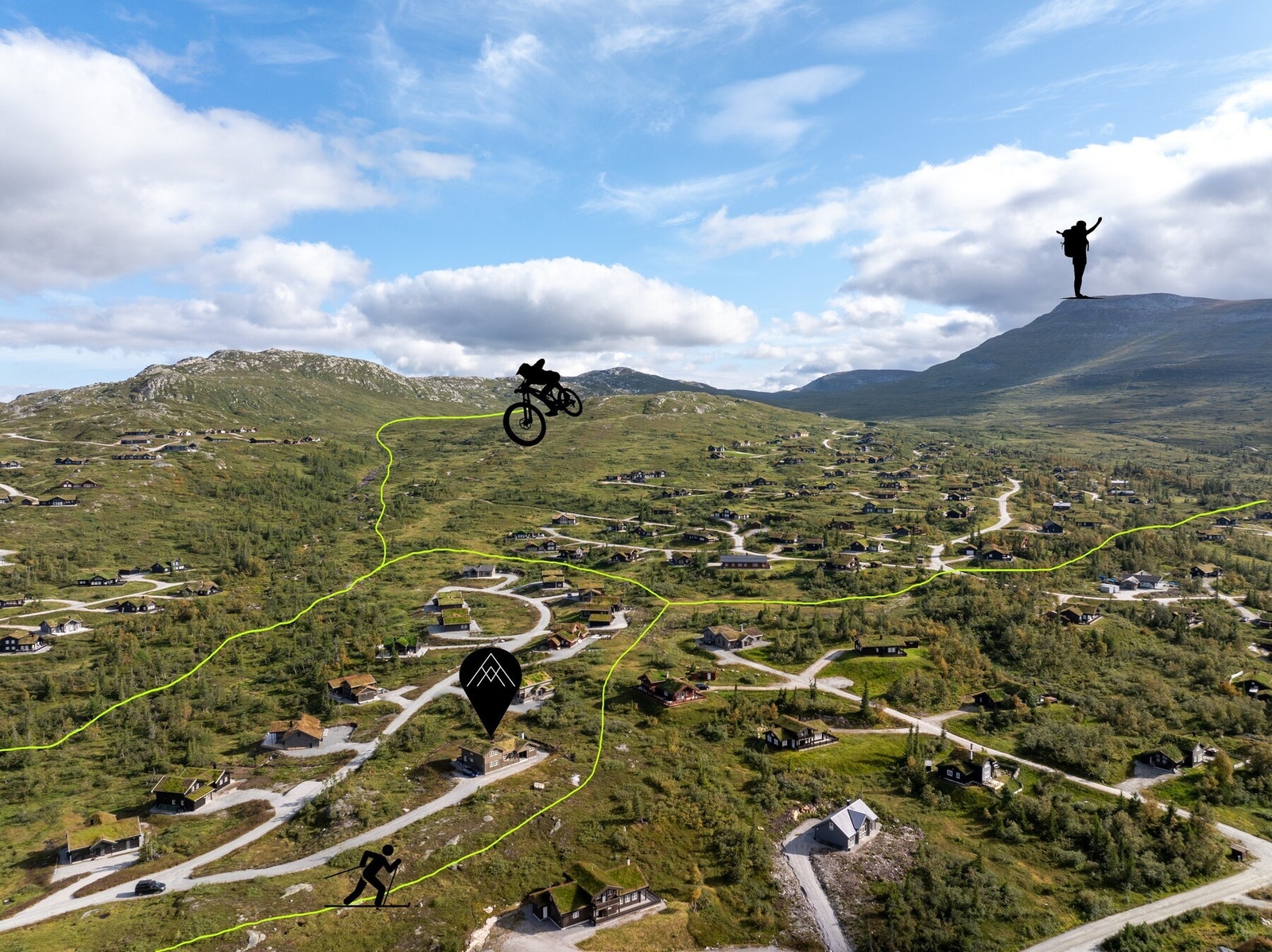 Hytta ligger rett ved skiløypene og med kort avstand til sykkelløyper/ merkede turstier. Galleribilde