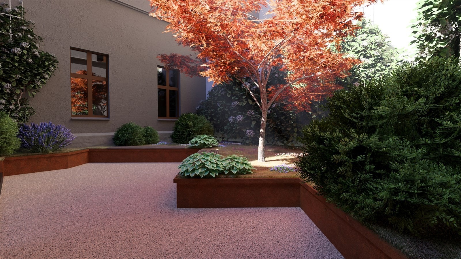 Illustrasjon av bakgården etter at prosjektet er ferdigstilt. Galleribilde