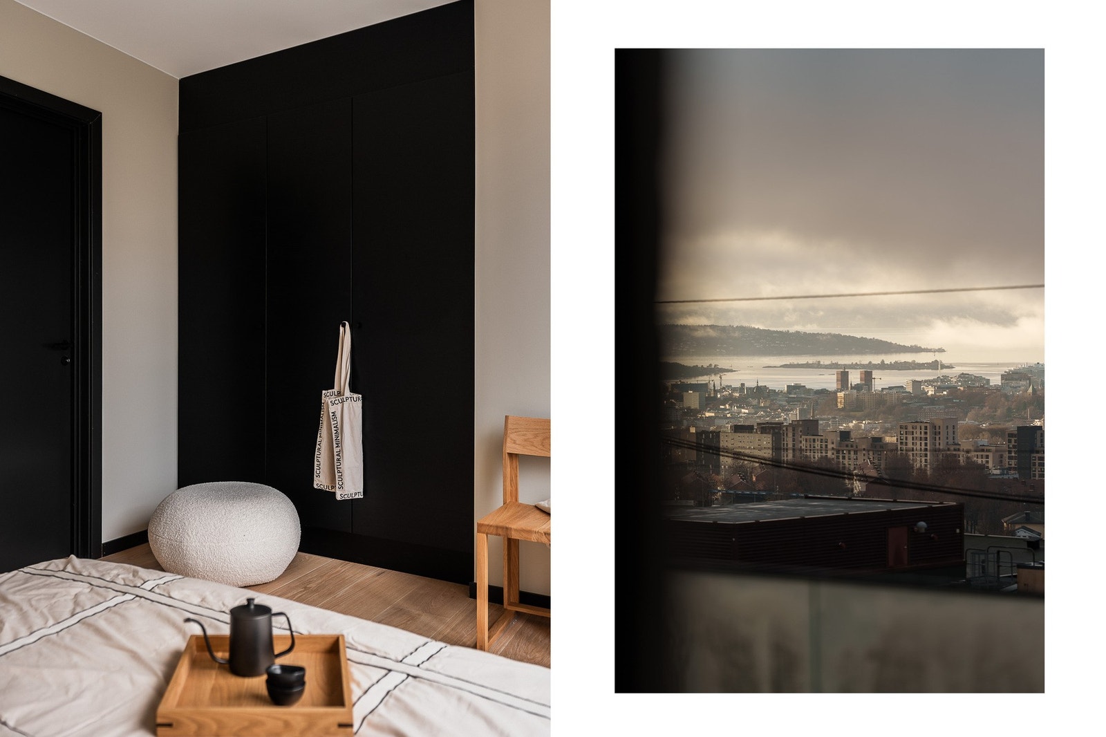 Plassbygde garderobeskap fra gulv til tak gir rikelig med oppbevaringsplass. Galleribilde