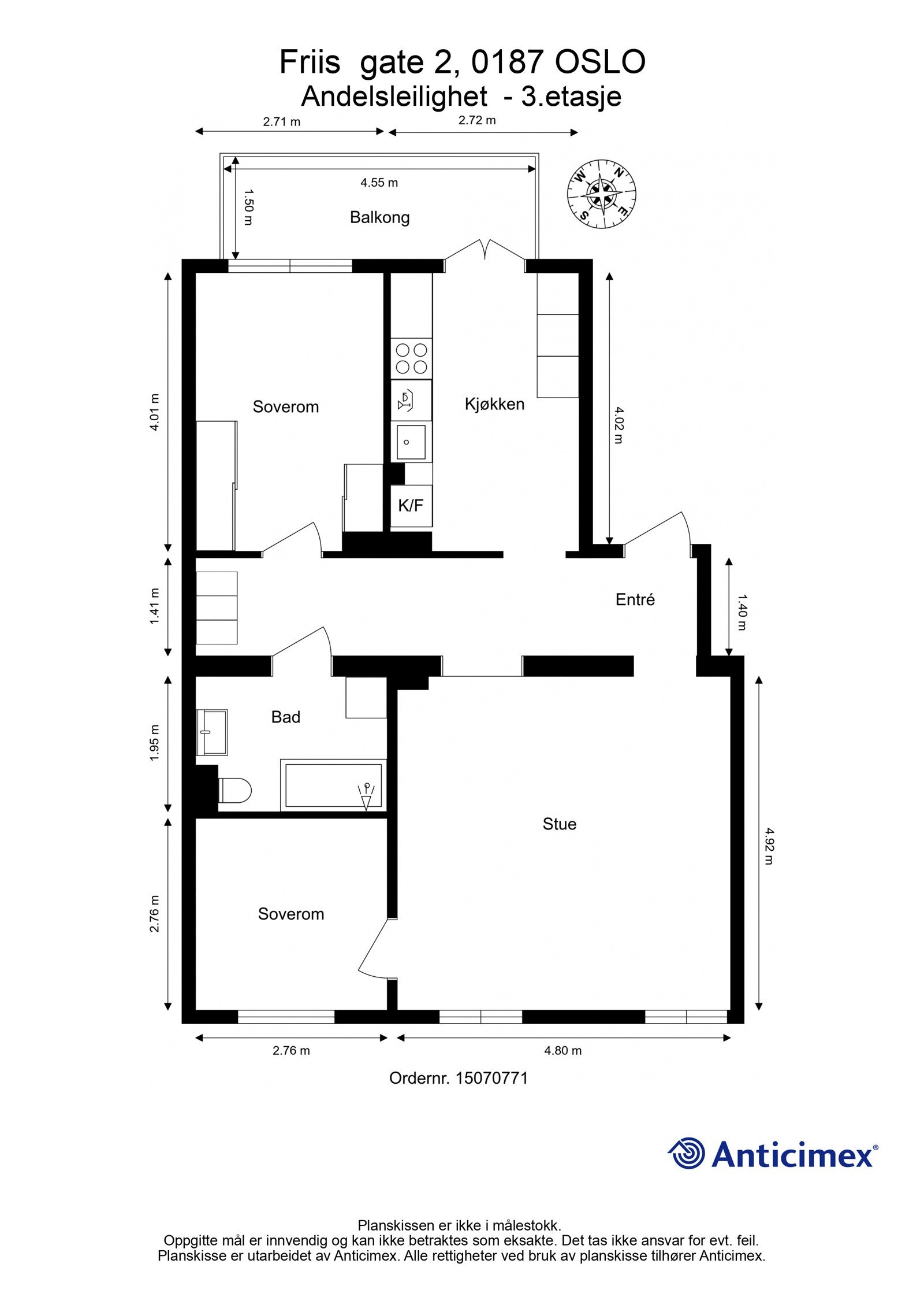 Plantegning med mål. Galleribilde