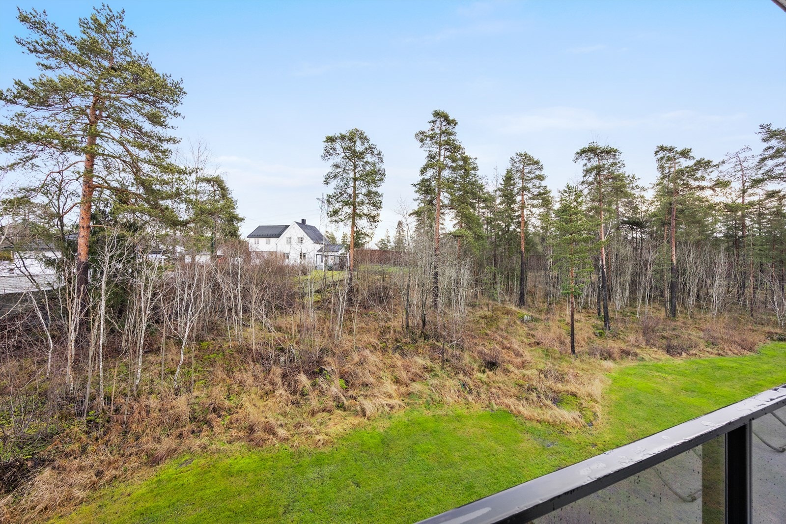 Utsikt over rolige og grønne fellesarealer, som vedlikeholdes av borettslagets robotgressklippere. Galleribilde