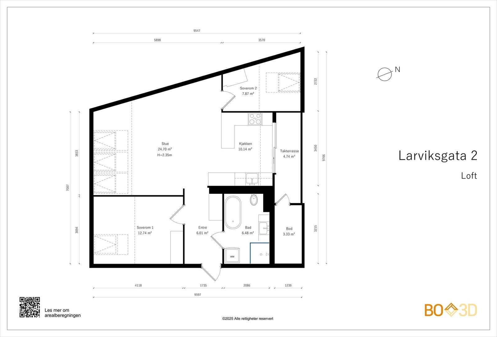 Før vi blar videre tar vi en titt på boligens planskisse. I tillegg til innvendig areal, disponerer boligen to boder på totalt ca. 6 kvm gulvareal. Galleribilde