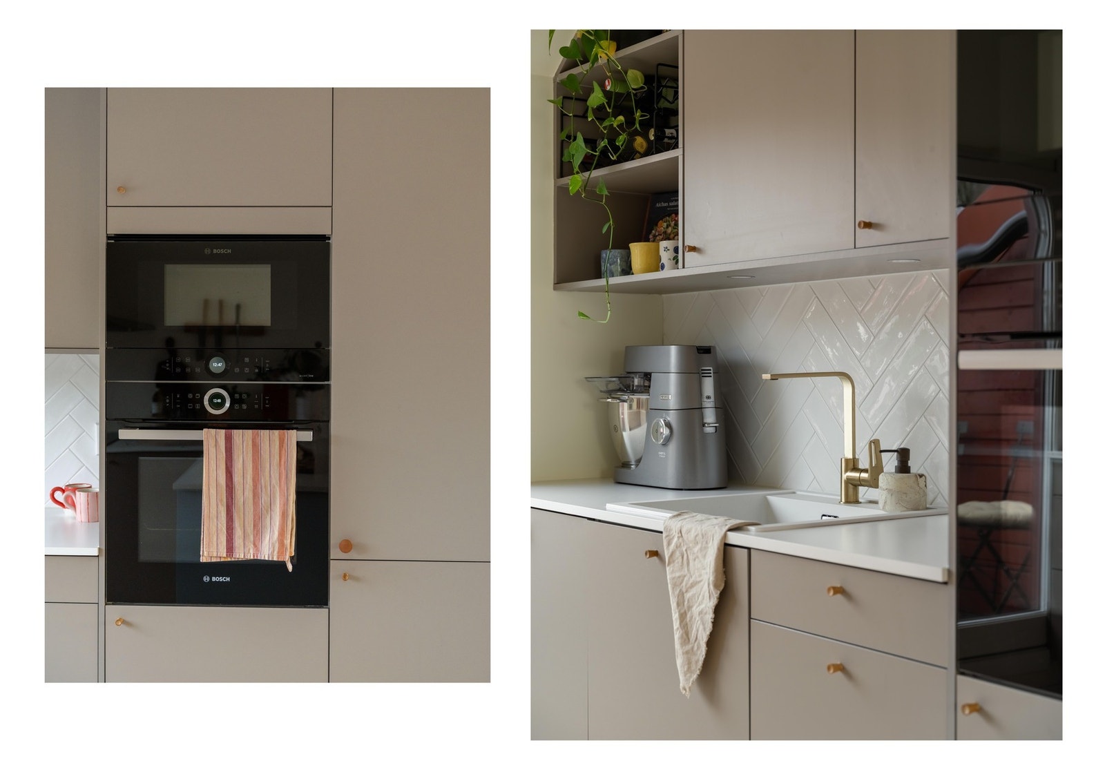 Mikrobølgeovn og stekeovn er praktisk montert i arbeidshøyde. Galleribilde