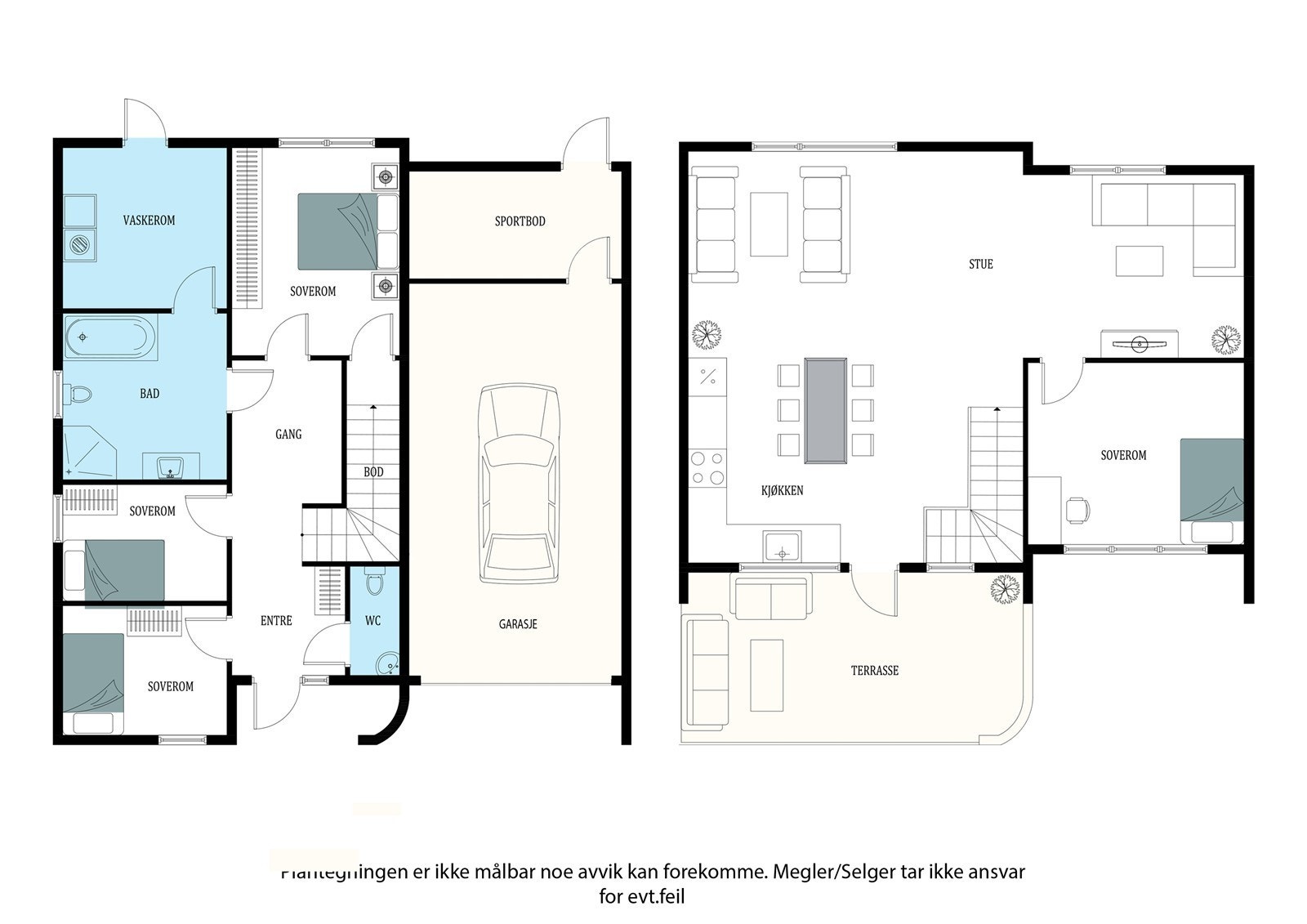 Plantegninger - 1.etasje til venstre og 2.etasje til høyre Galleribilde