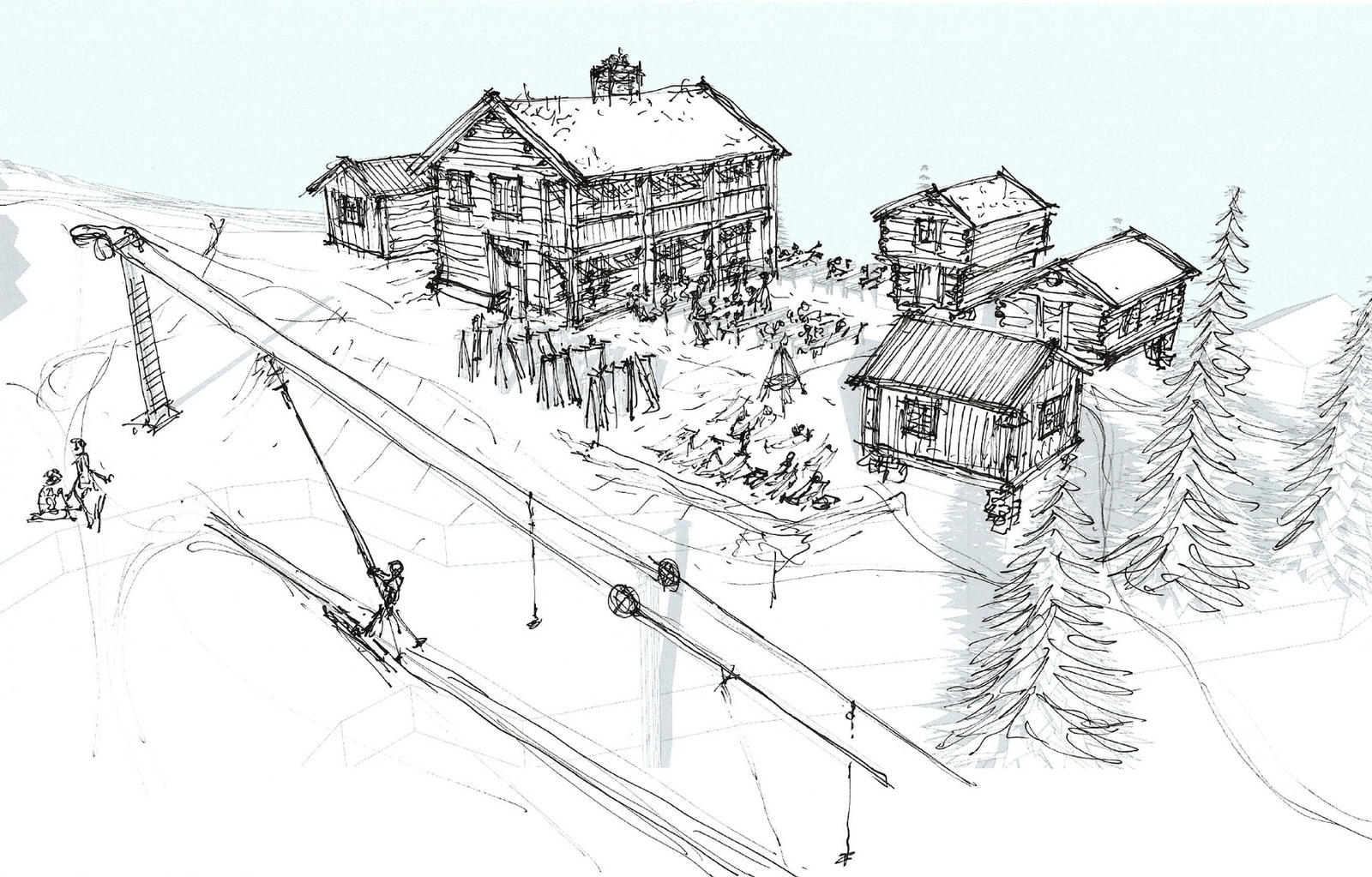 Skisse med cafe på toppen ved Sentrumsløypa. Galleribilde