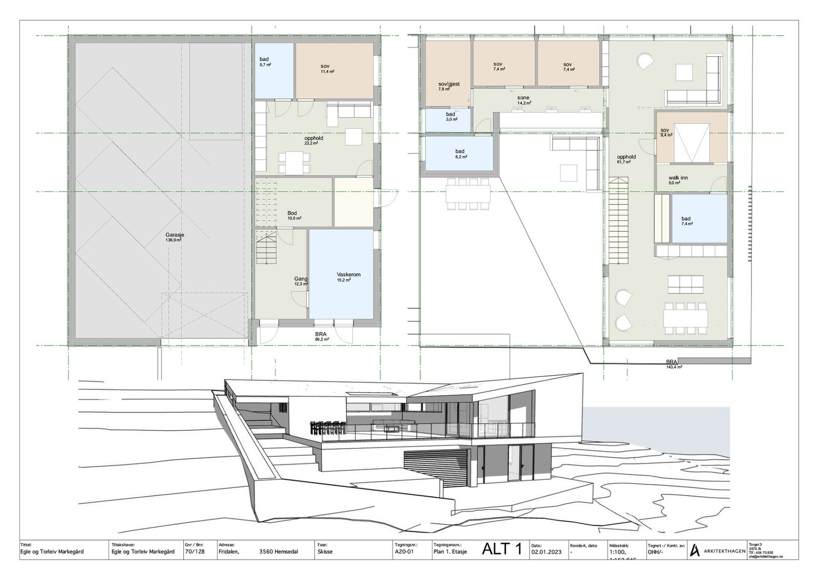 Tegning fra Arkitekthagen medfølger i salg av tomten. Galleribilde