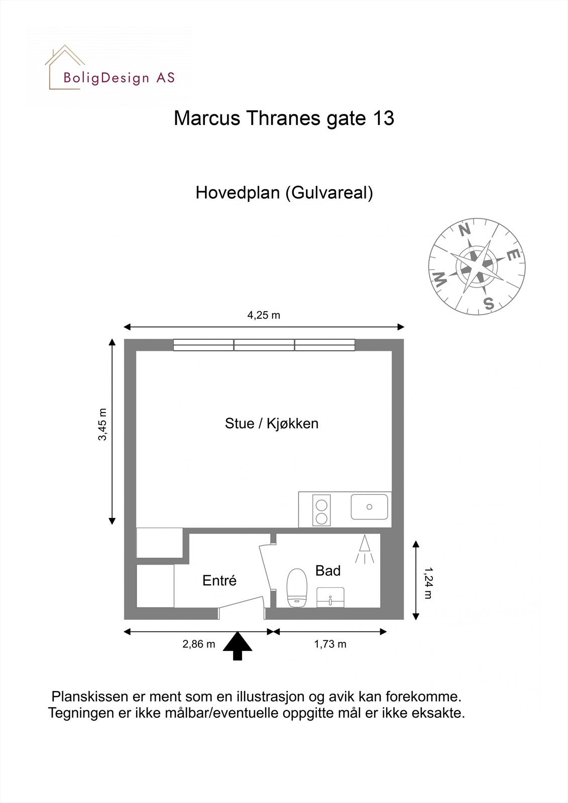 Leiligheten er på 21 m² og inneholder entré, stue/kjøkken og bad Galleribilde
