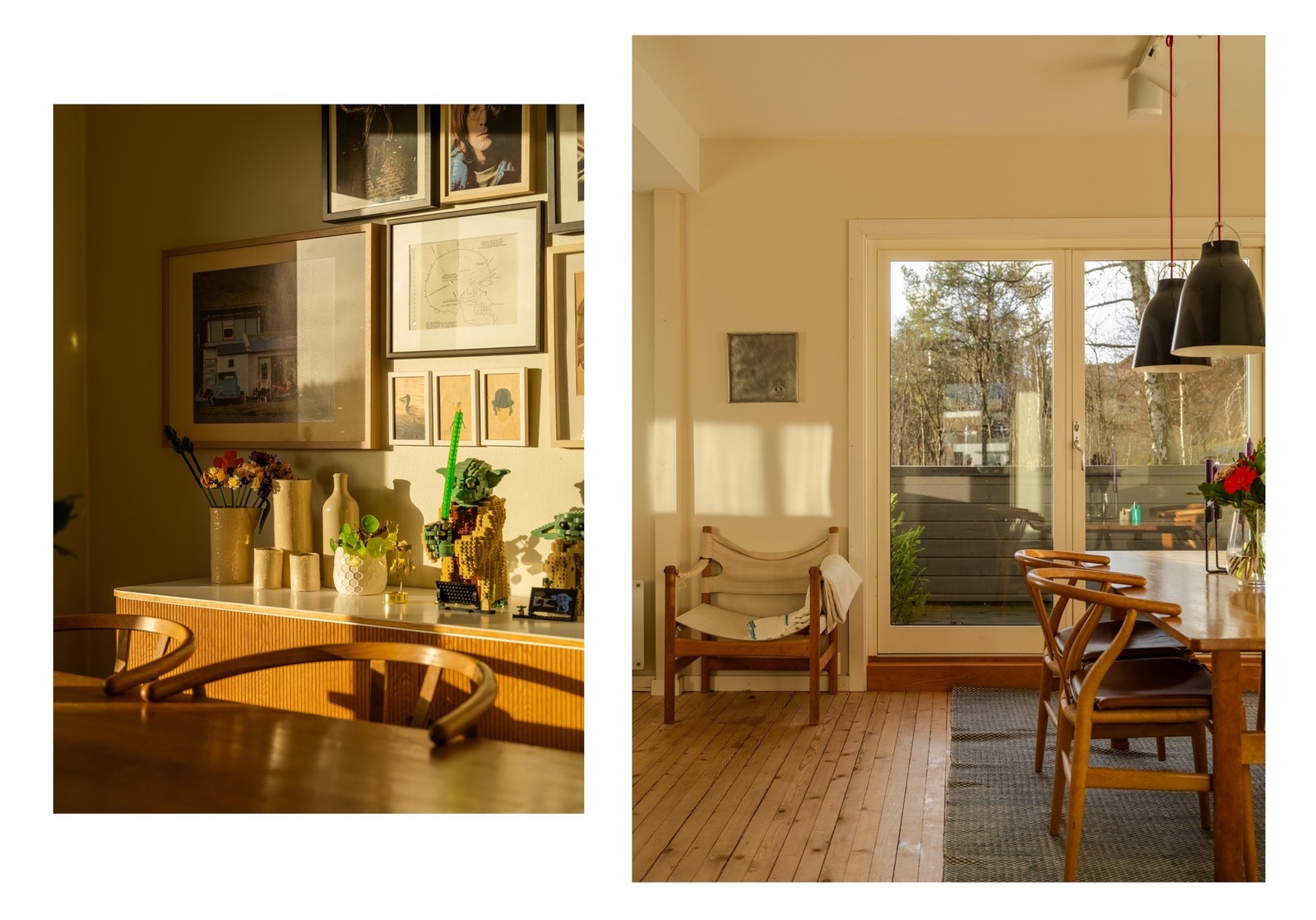 Ved spisestuen er en stor skyvedør i glass, som gjør inne til ute om sommeren. Og omvendt. da. Galleribilde