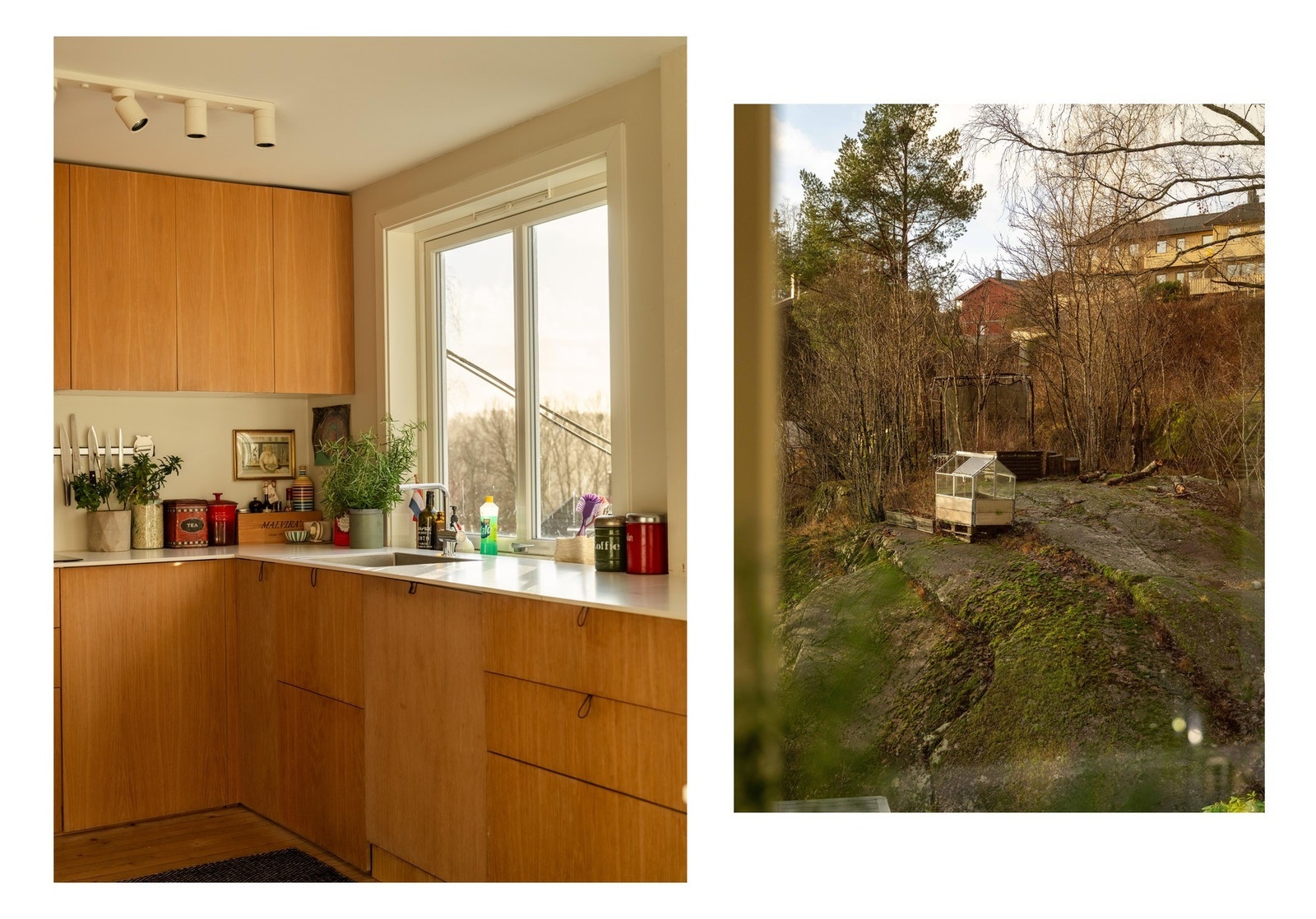 Fra kjøkkenet kan du følge med ut i hagen også. Galleribilde