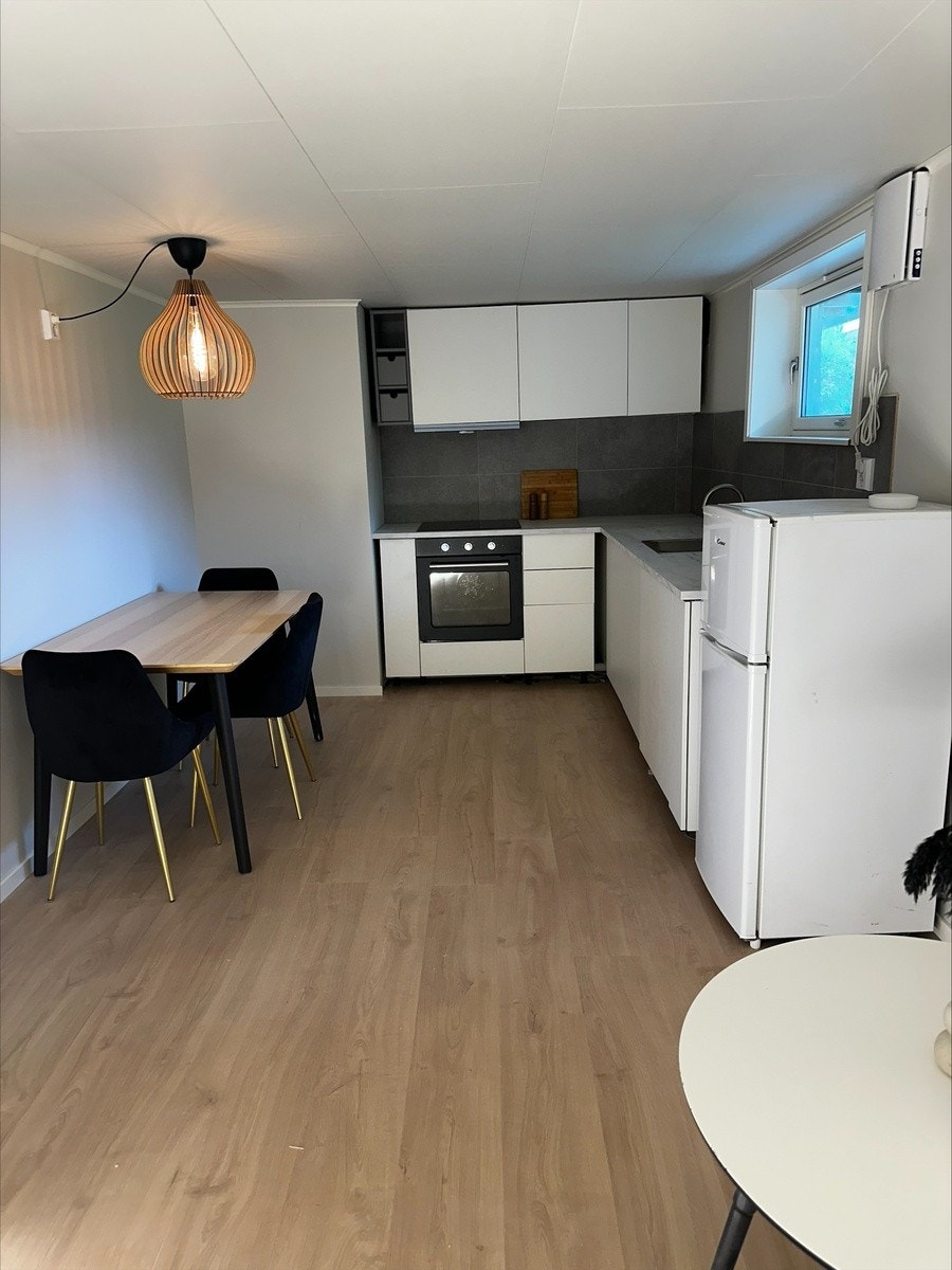 Nytt kjøkken med oppvaskmaskin og kjøleskap Galleribilde