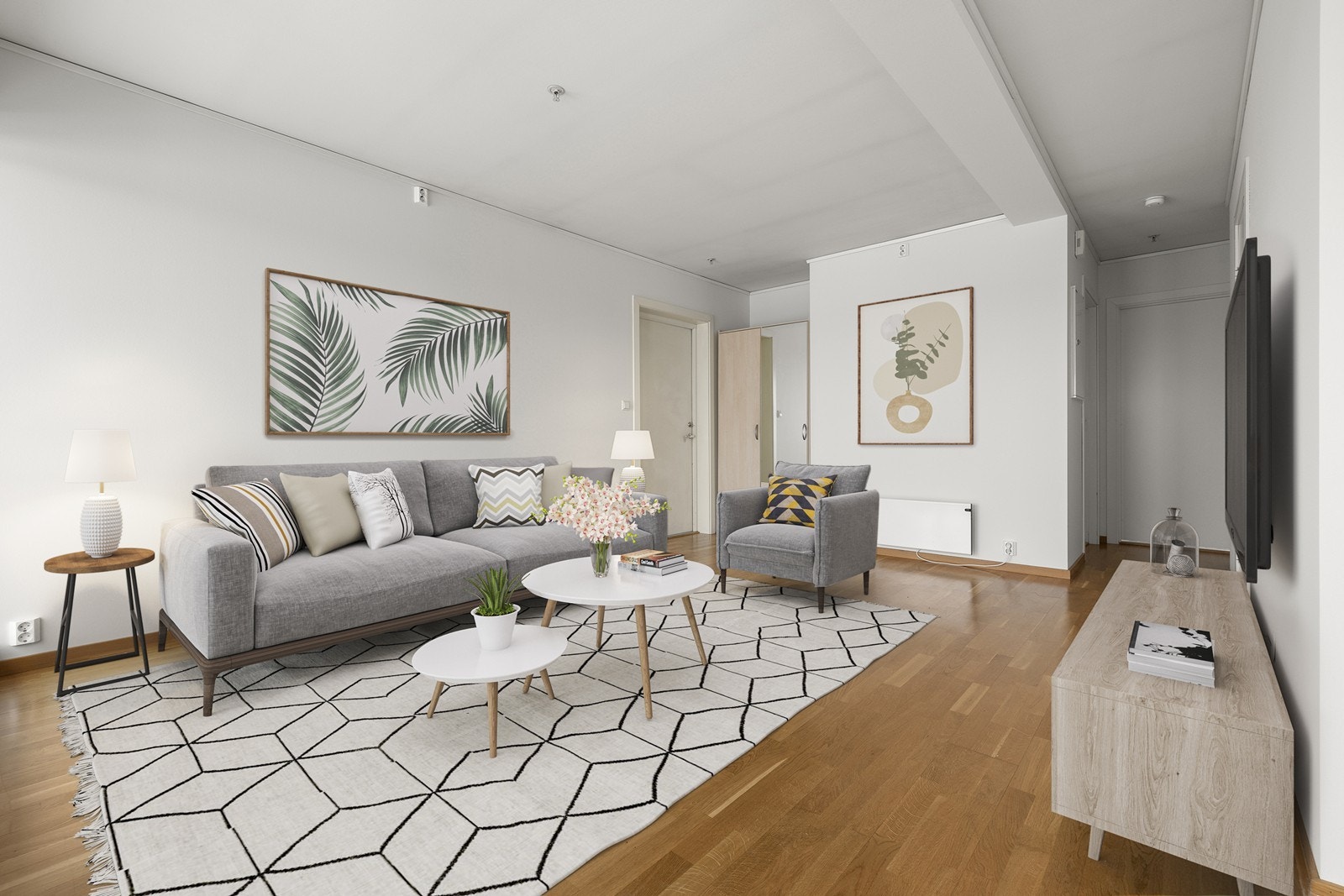 - Illustrasjonsbilde - Stuen er av god størrelse med god plass til å innrede med både sofagruppe og TV-møblement. Galleribilde