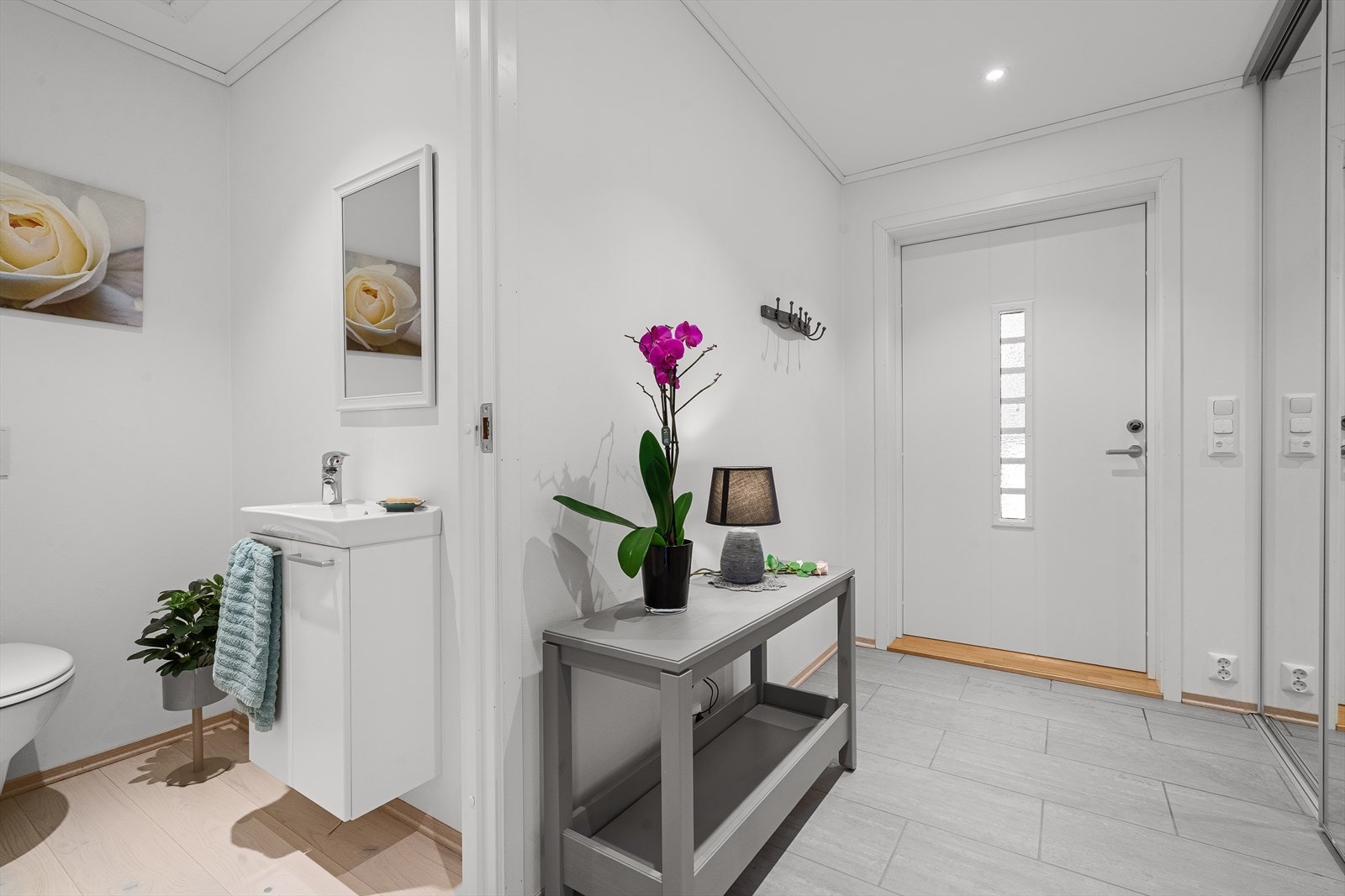 Hovedinngang. Romslig entre med god plass til å henge fra seg diverse yttertøy. Man har også WC tilknyttet entreen. Galleribilde