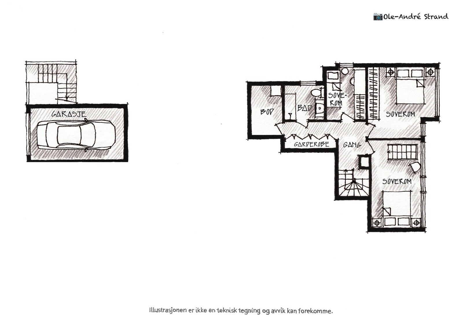 Planskissen viser underetasjen (u1). I tillegg vises garasjeplassen som følger med. Galleribilde