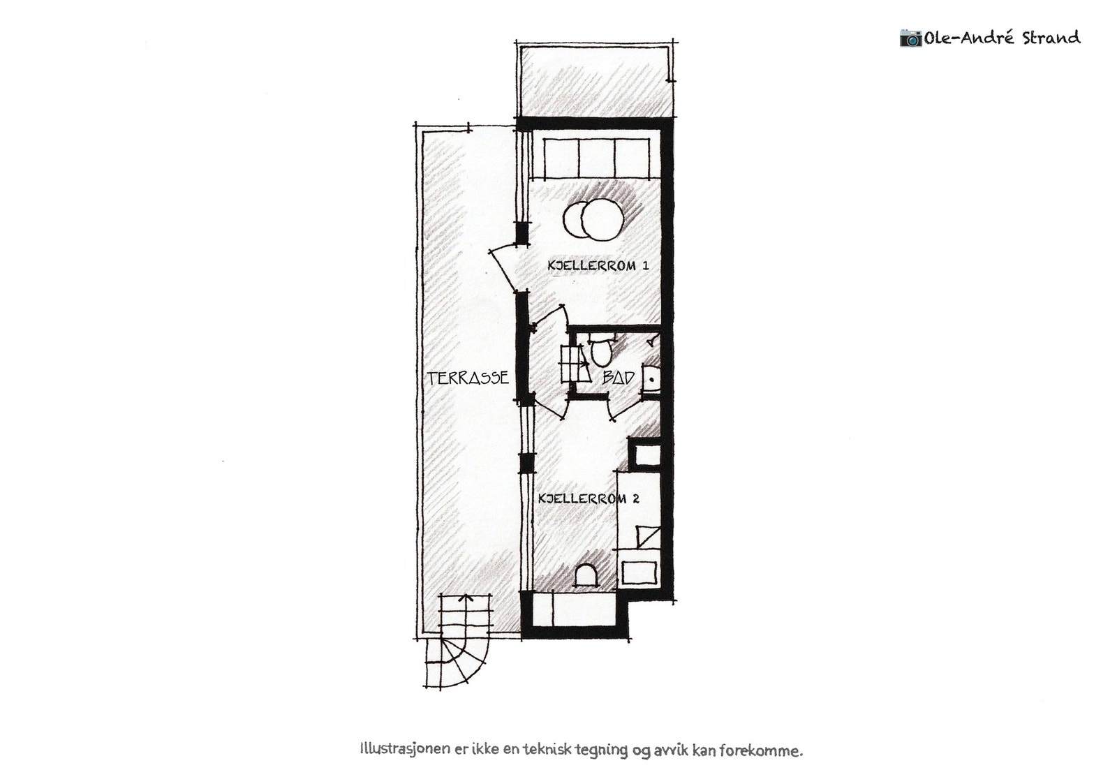 Underetasjen (u2) med bad og to kjellerrom. I tillegg er det utgang til en vestvendt terrasse. Galleribilde