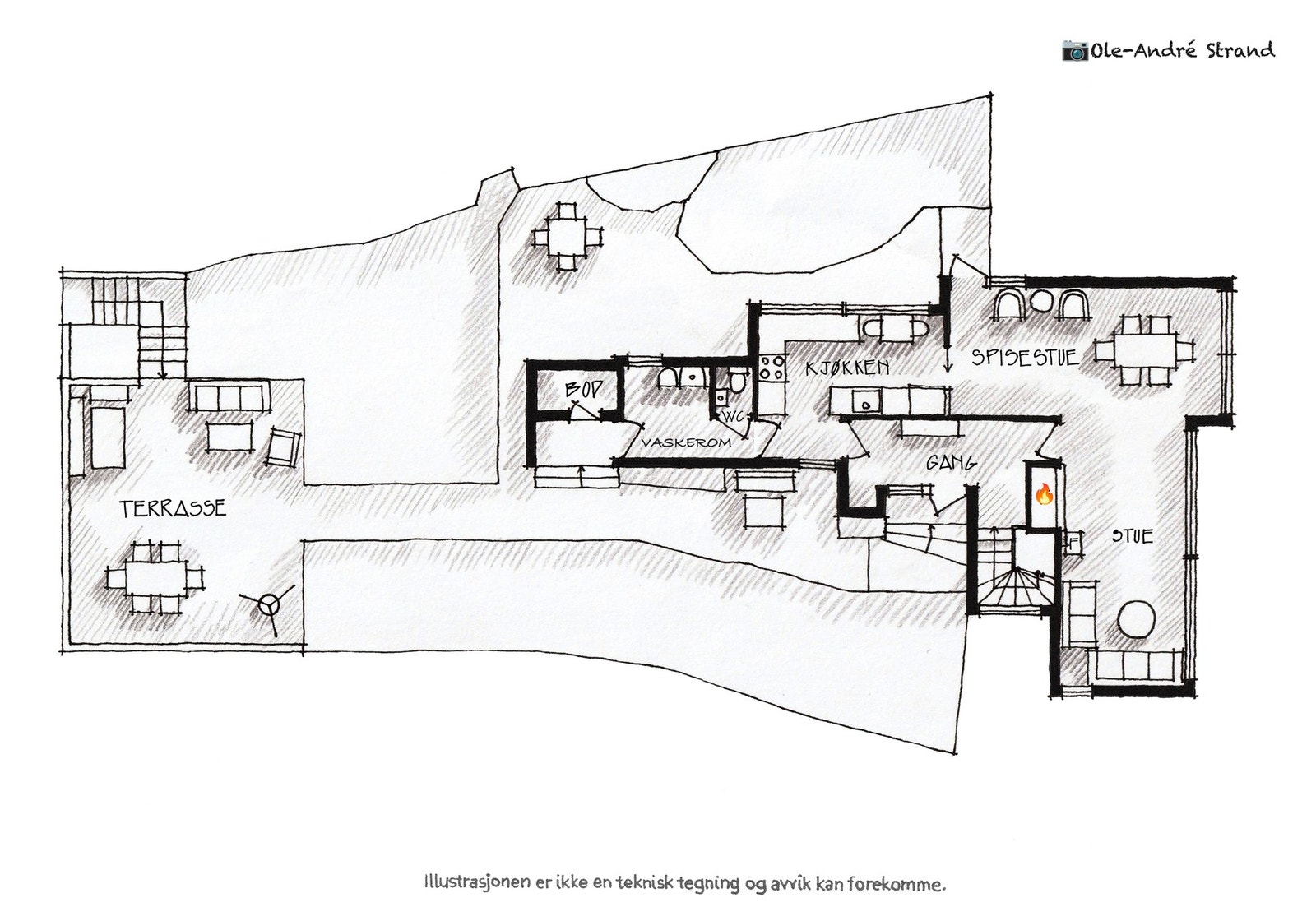 Her er det enkelt å bevege seg mellom inne- og utearealer fra stue og kjøkken til terrasse og hage. Noe som gir en sjelden god bokvalitet gjennom hele året. Galleribilde