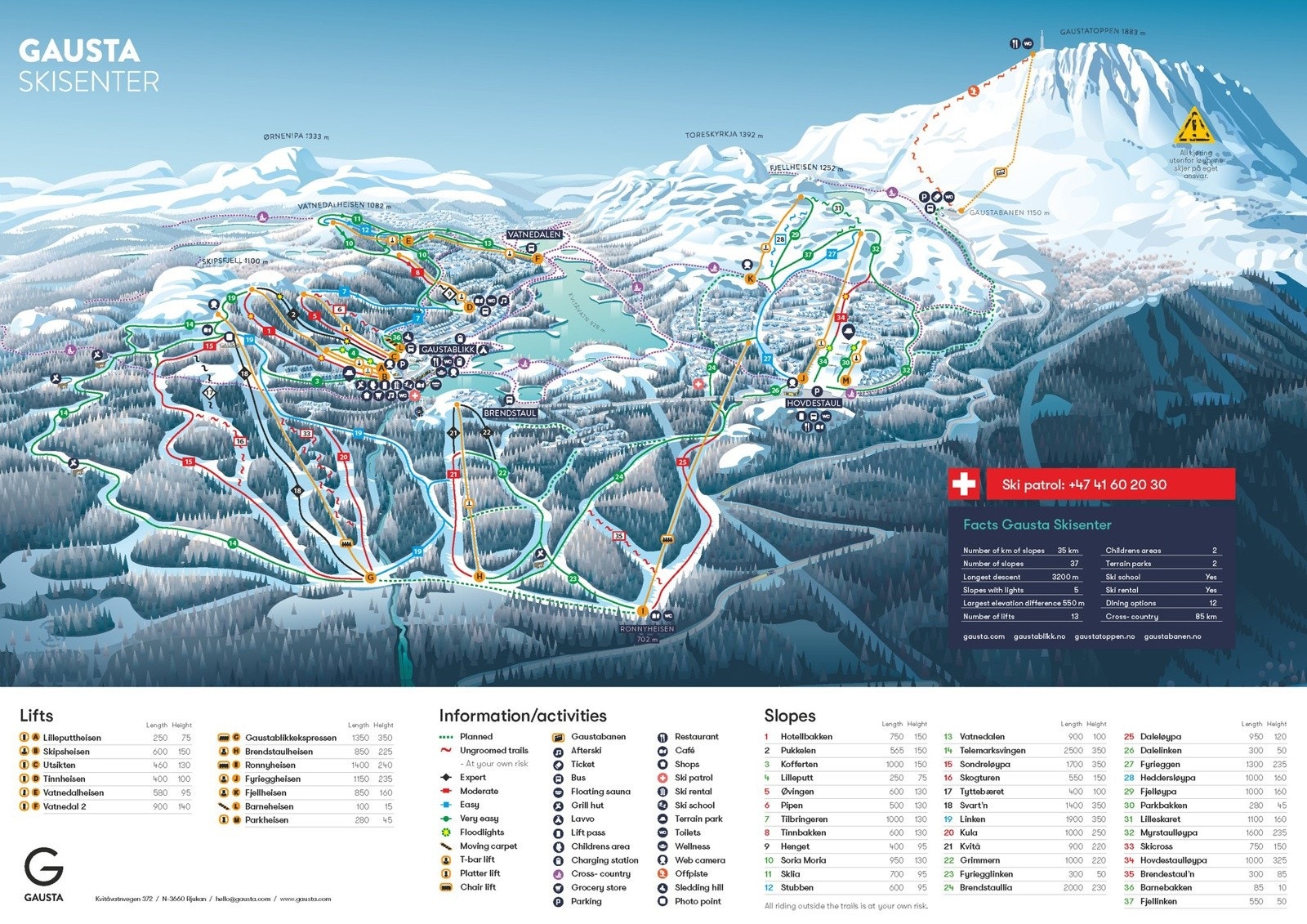 Alpint Gausta Skisenter løypekart 2025 Galleribilde