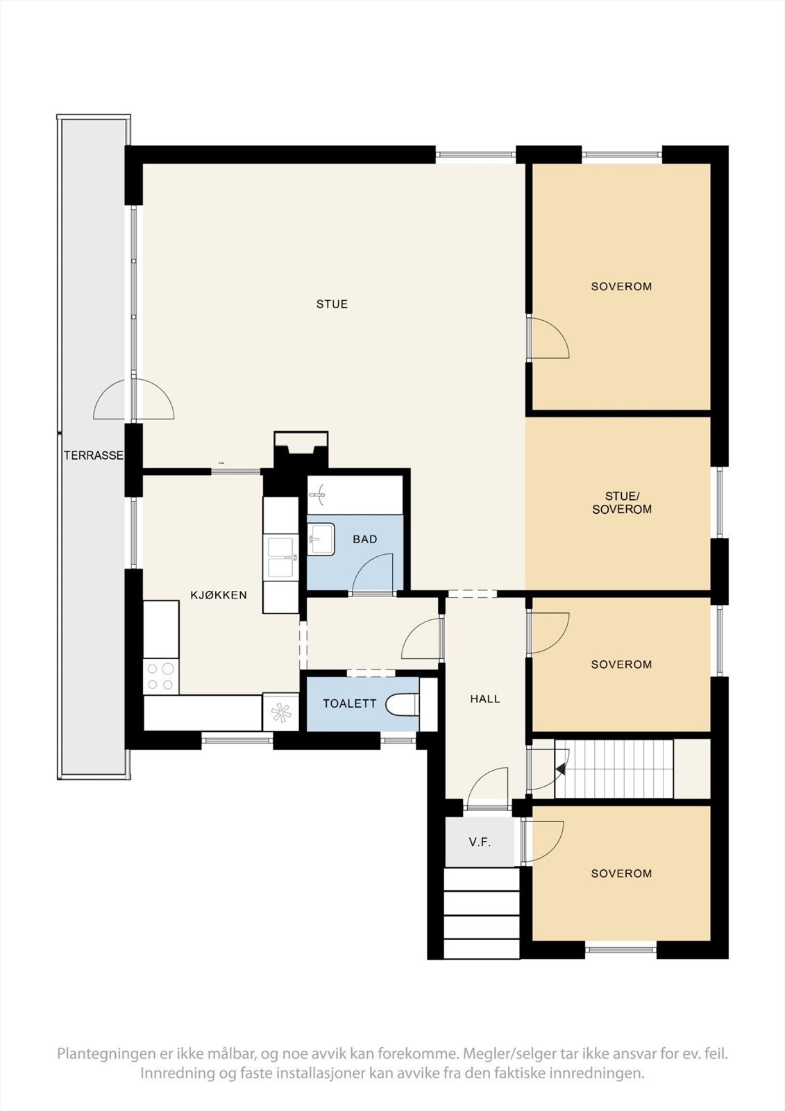 Plantegning av boligens hovedetasje (1. etasje). Galleribilde