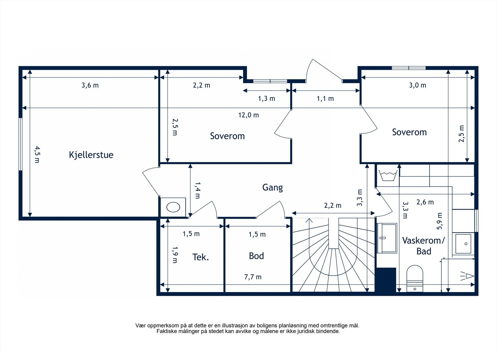 Underetasjen har egen inngang fra hagen. Her finner man 2 soverom, kjellerstue(ikke godkjent til varig opphold) vaskerom/bad, bod og teknisk rom. Galleribilde