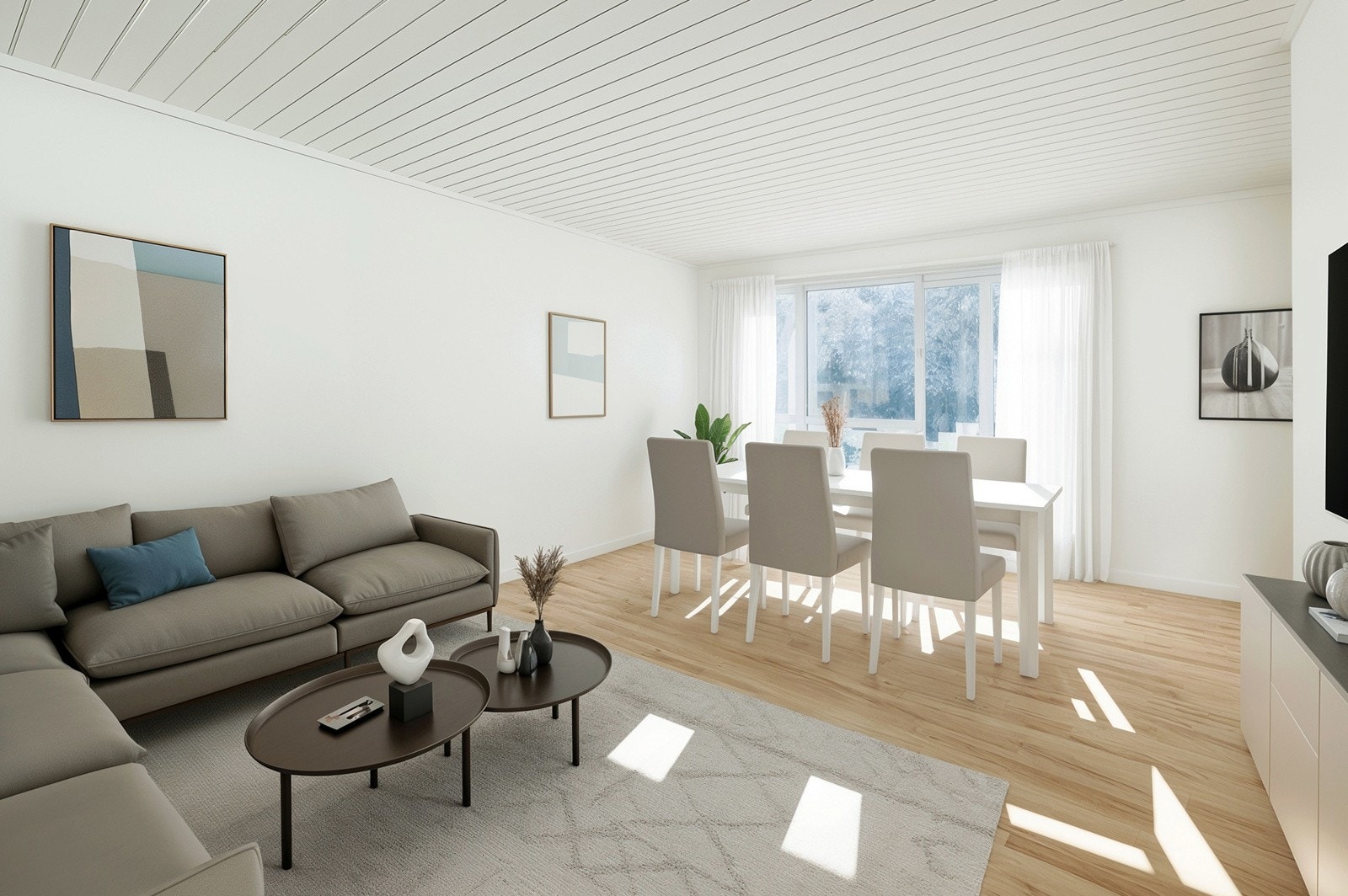 Noen av bildene er digitalt bearbeidet. Rot og løse gjenstander er fjernet i redigeringen, enkelte rom er vist med digitale møbler for å illustrere bruksmuligheter. Bildene viser dermed ikke boligens faktiske innredning eller møblering slik den fremstår Galleribilde