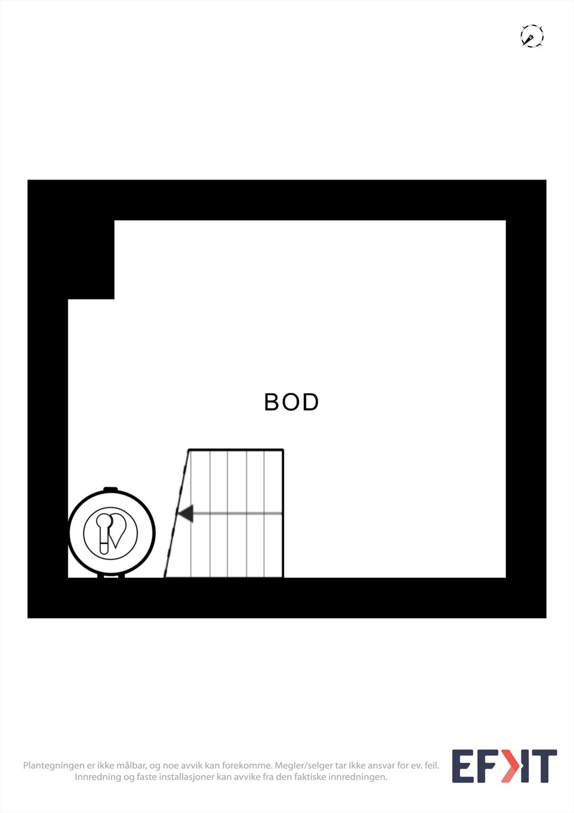 Plantegning kjeller. Et kjellerrom med adkomst via lem i kjøkkengulvet gir ytterligere lagringsplass. Galleribilde