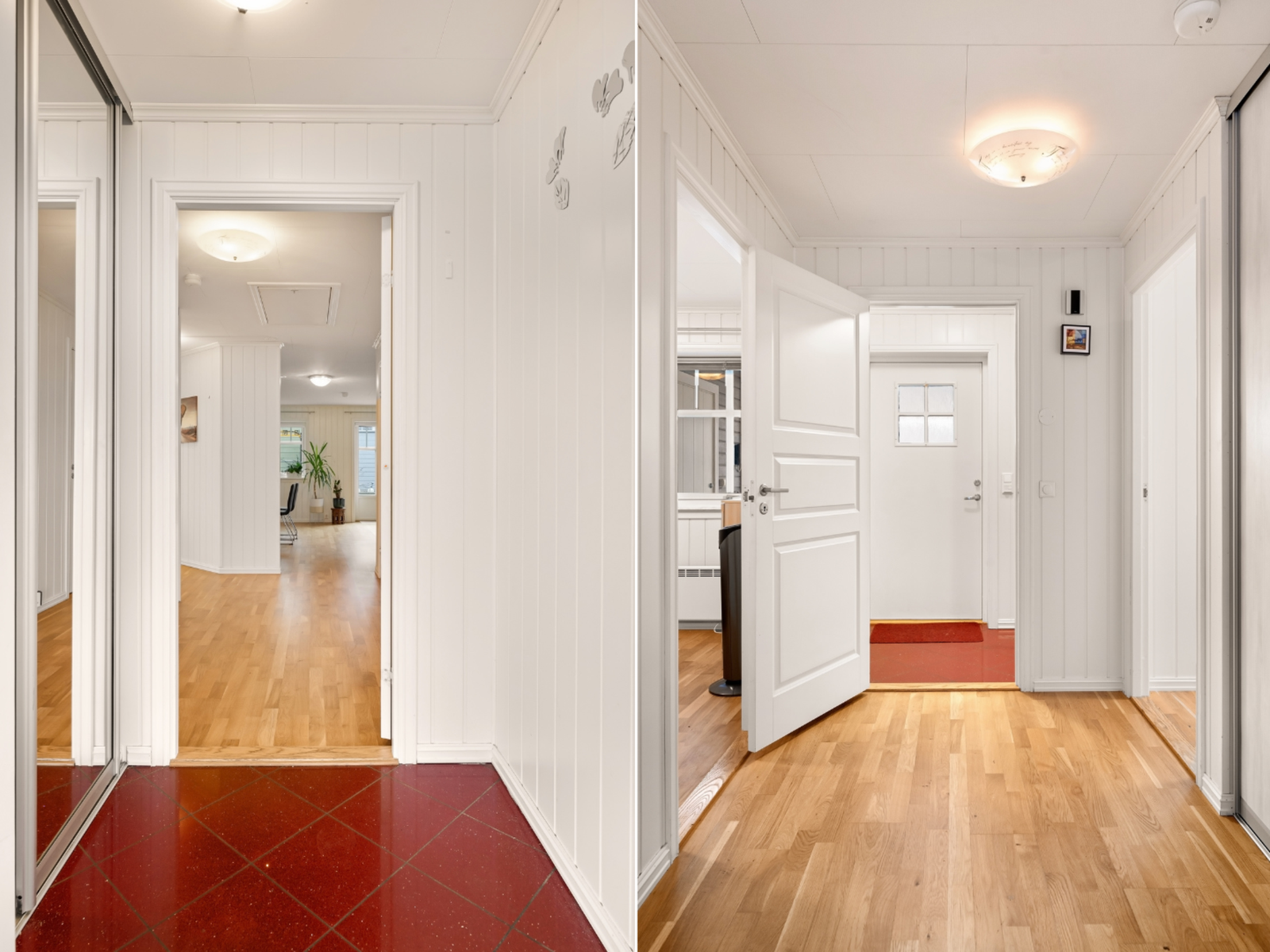 I entré er det god plass til yttertøyet i skyvegarderobe Galleribilde