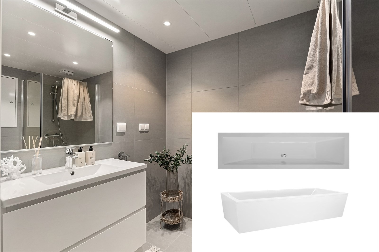 Baderom 1 m. badekar. Vannbåren varme i gulv. Se salgsoppgave for beskrivelse. Galleribilde