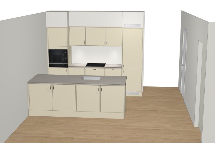 Kjøkken fra Studio Sigdal. Line, Korn m/integrerte hvitevarer fra Siemens. Benkeplate i stein. Se prospekt for beskrivelse. Galleribilde