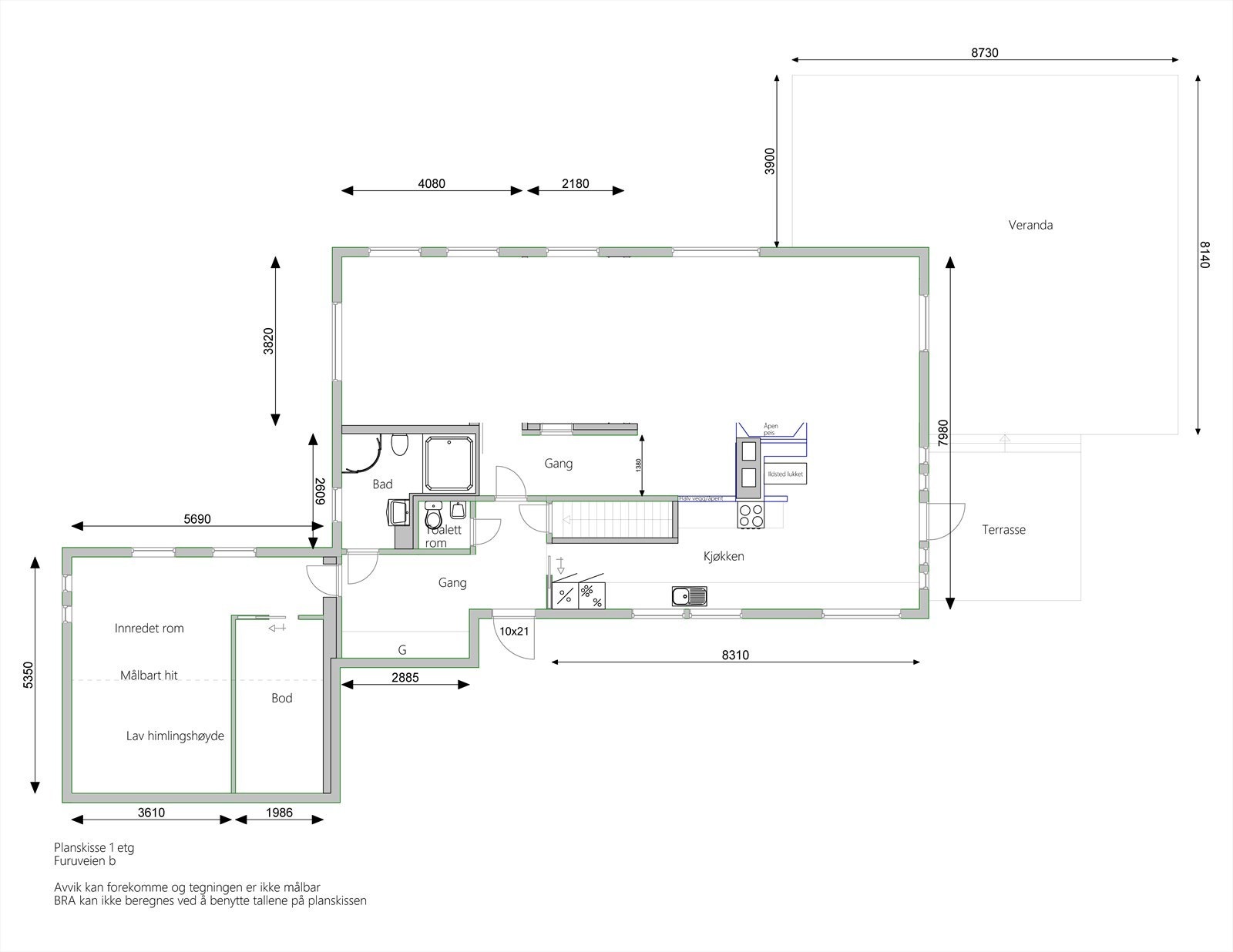 Alternativ planløsning for større stue/spisestue Galleribilde
