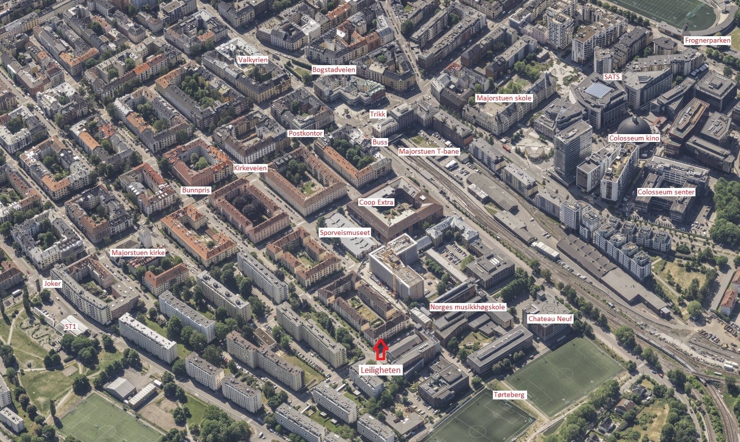 Oversikt over nærområdet. Kun 300 meter til Majorstuen T-bane. Galleribilde