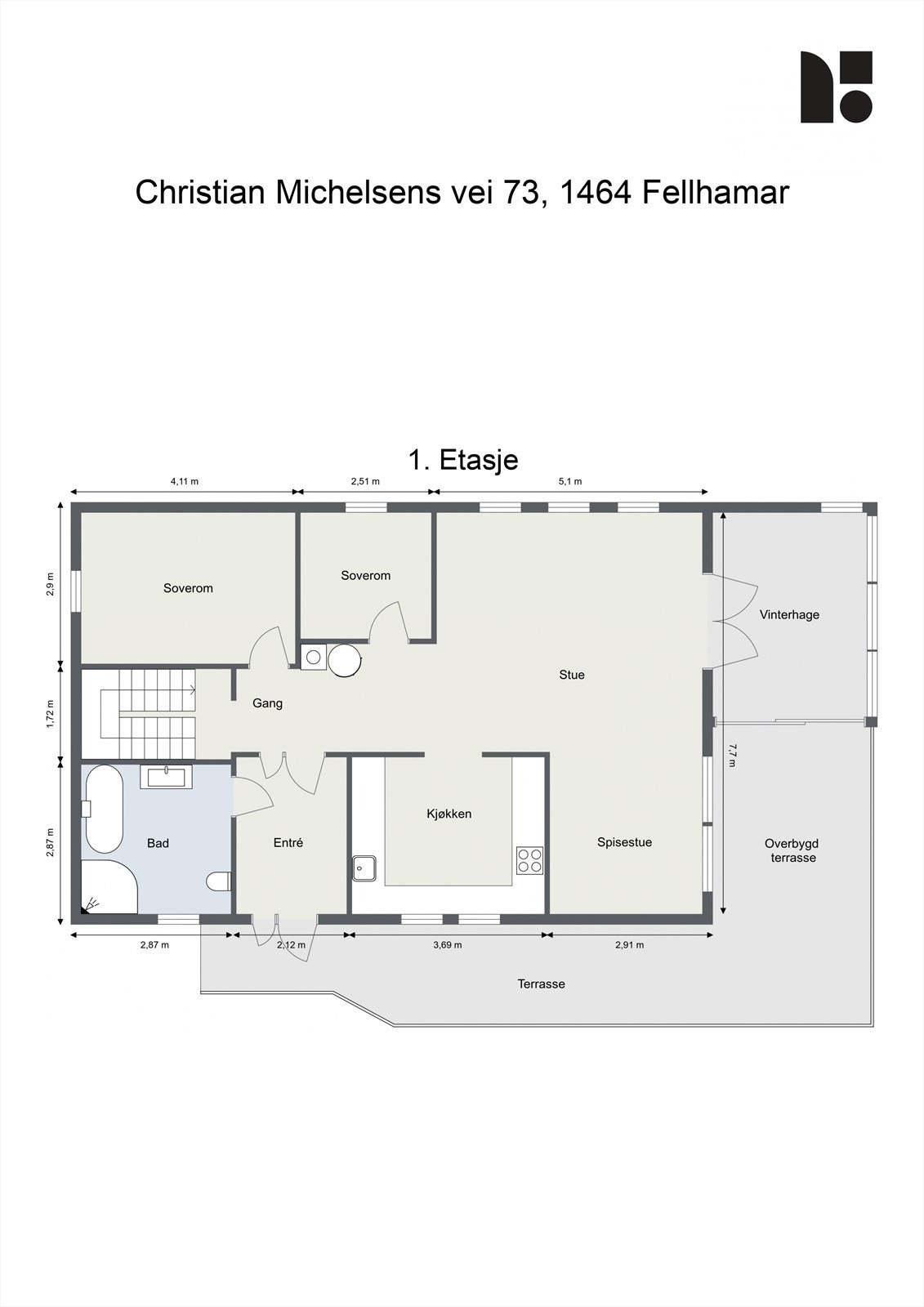 Plantegning 1. etasje Galleribilde